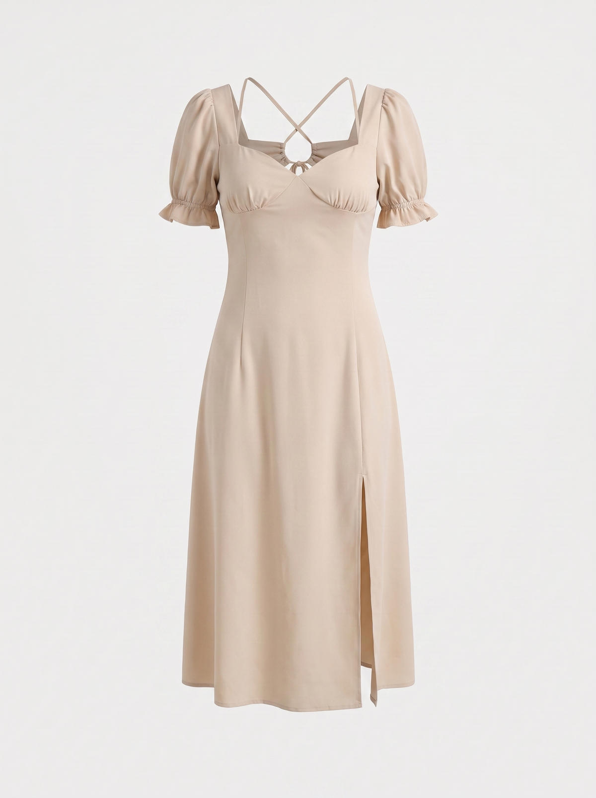 Midikleid mit Herzausschnitt und Puffärmeln