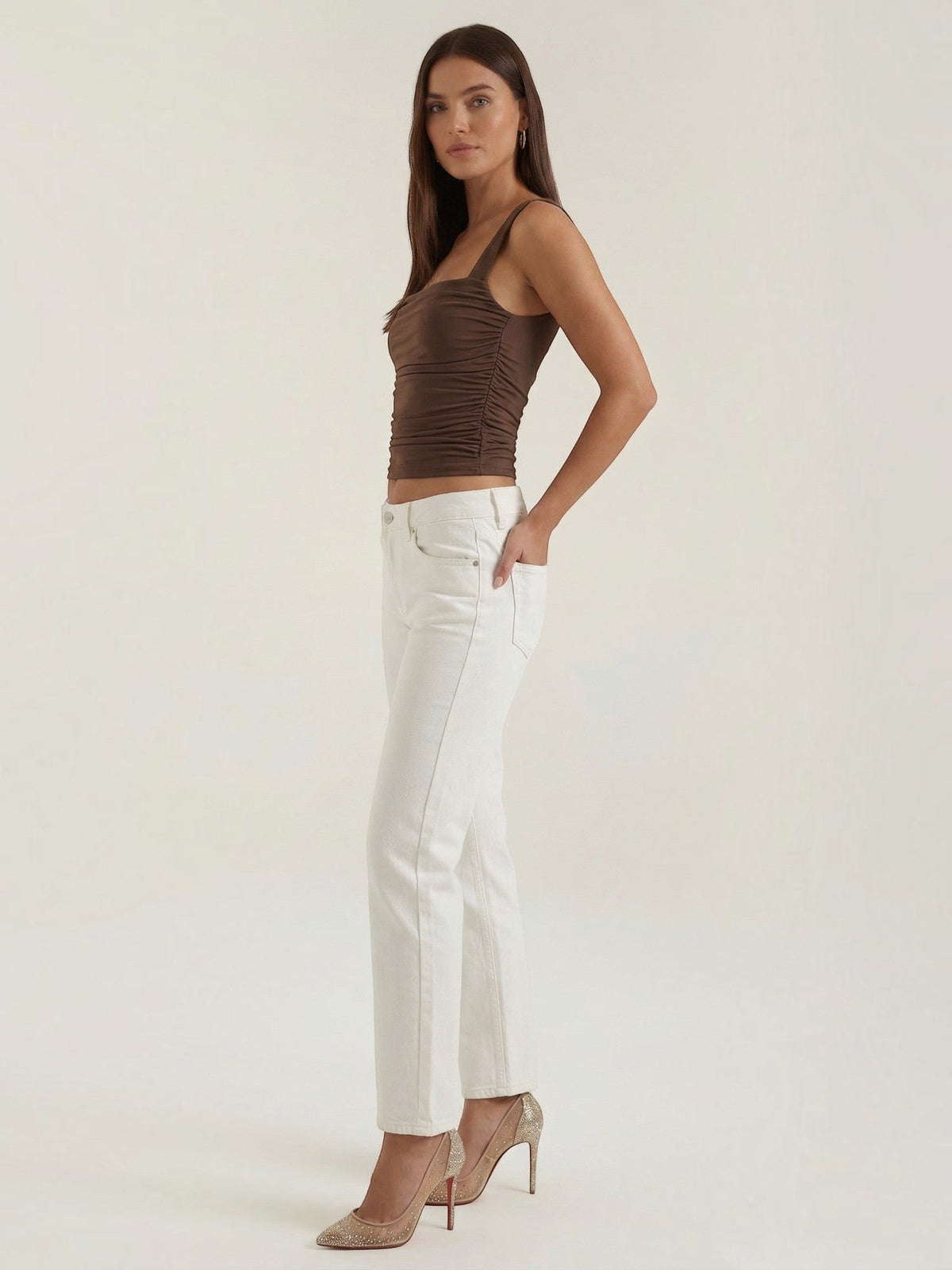 Geraffter Tank Top mit eckigem Ausschnitt