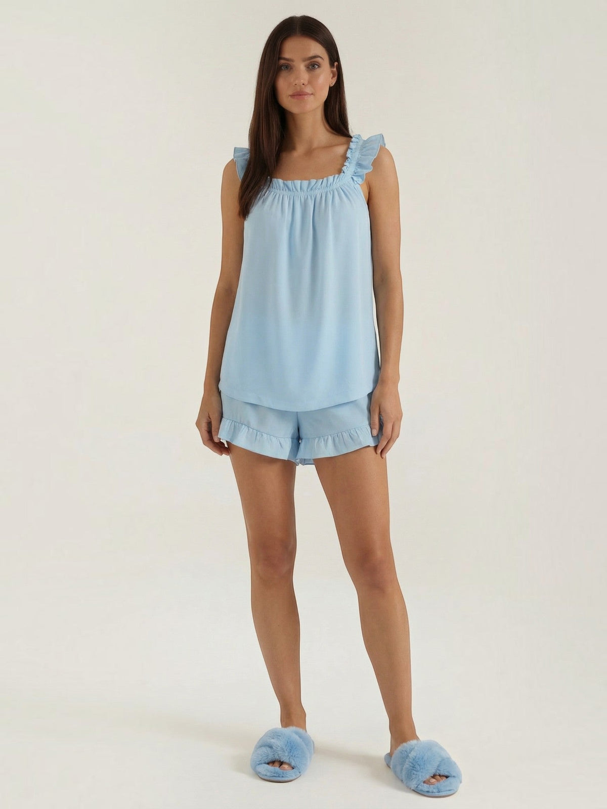 Set aus Baumwoll-Volanttop und Shorts