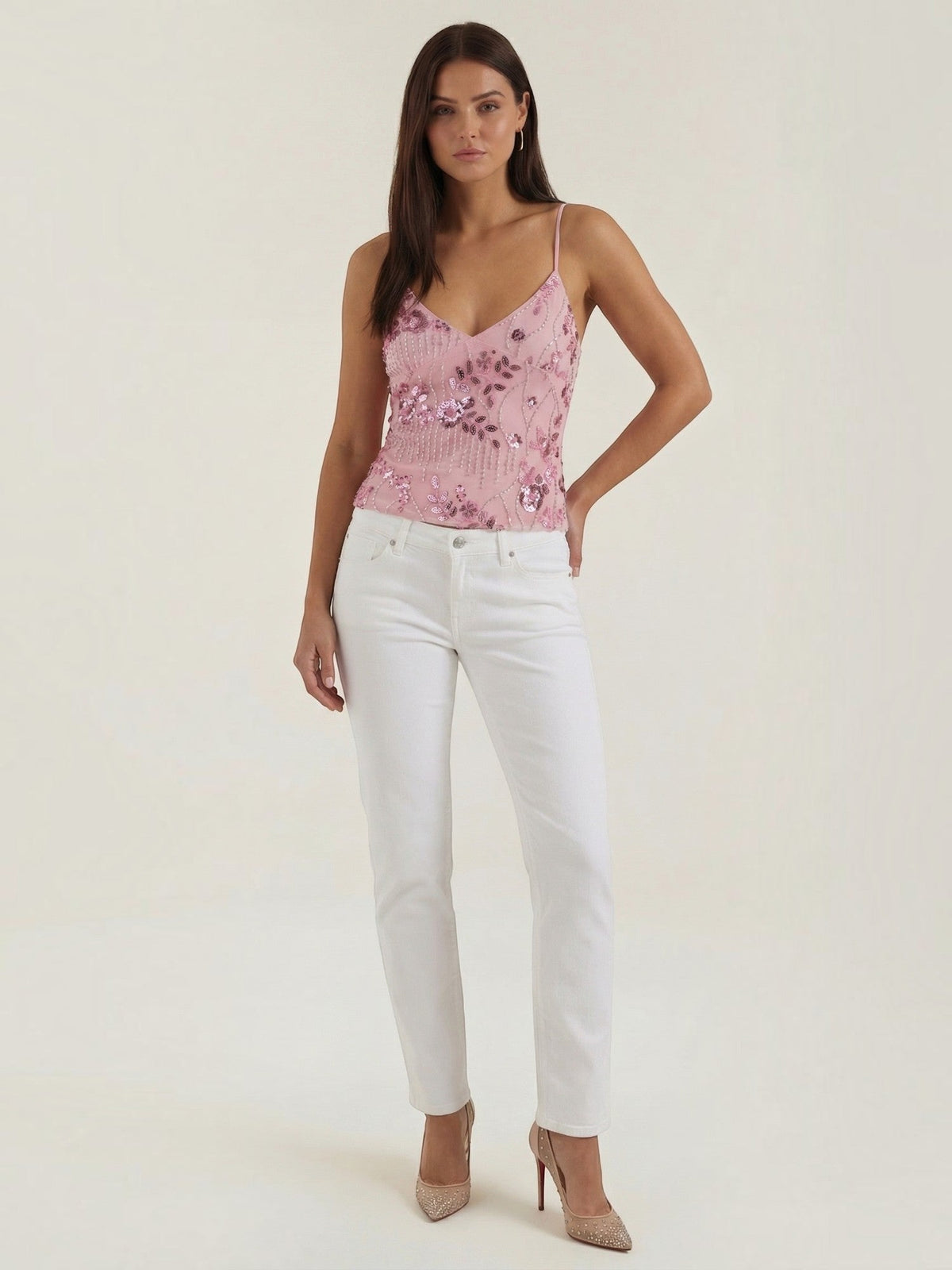Besticktes Cami-Top mit Pailletten