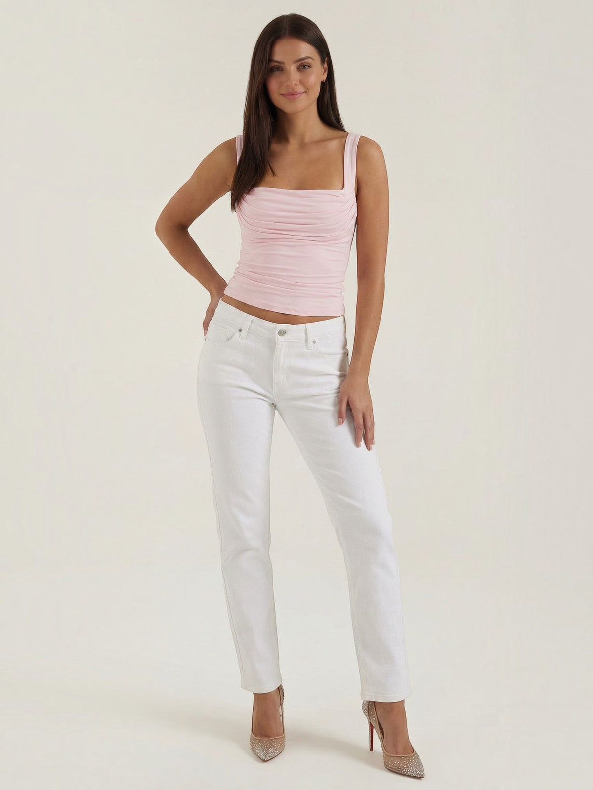 Geraffter Tank Top mit eckigem Ausschnitt