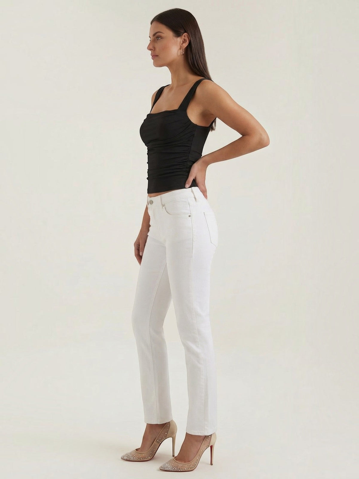 Geraffter Tank Top mit eckigem Ausschnitt