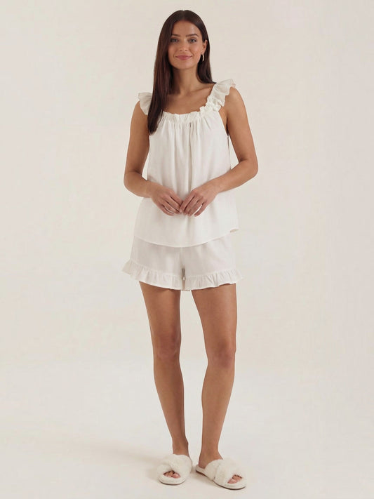 Set aus Baumwoll-Volanttop und Shorts