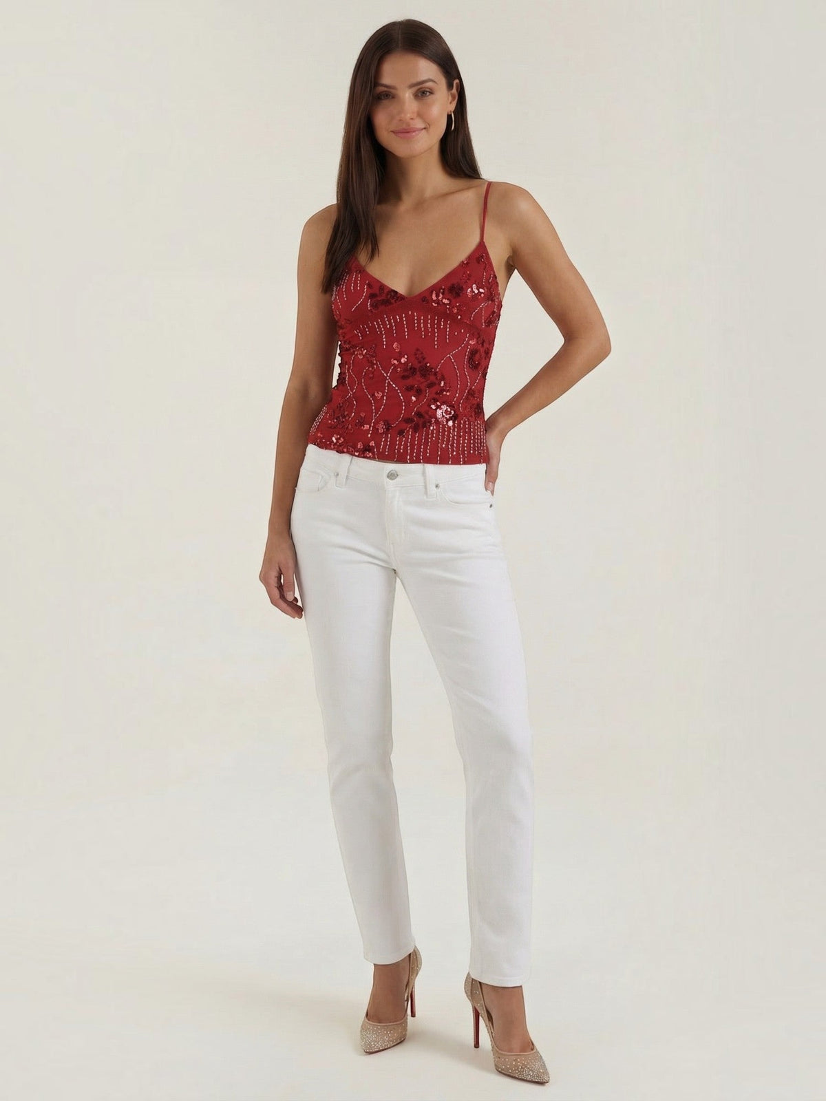 Besticktes Cami-Top mit Pailletten