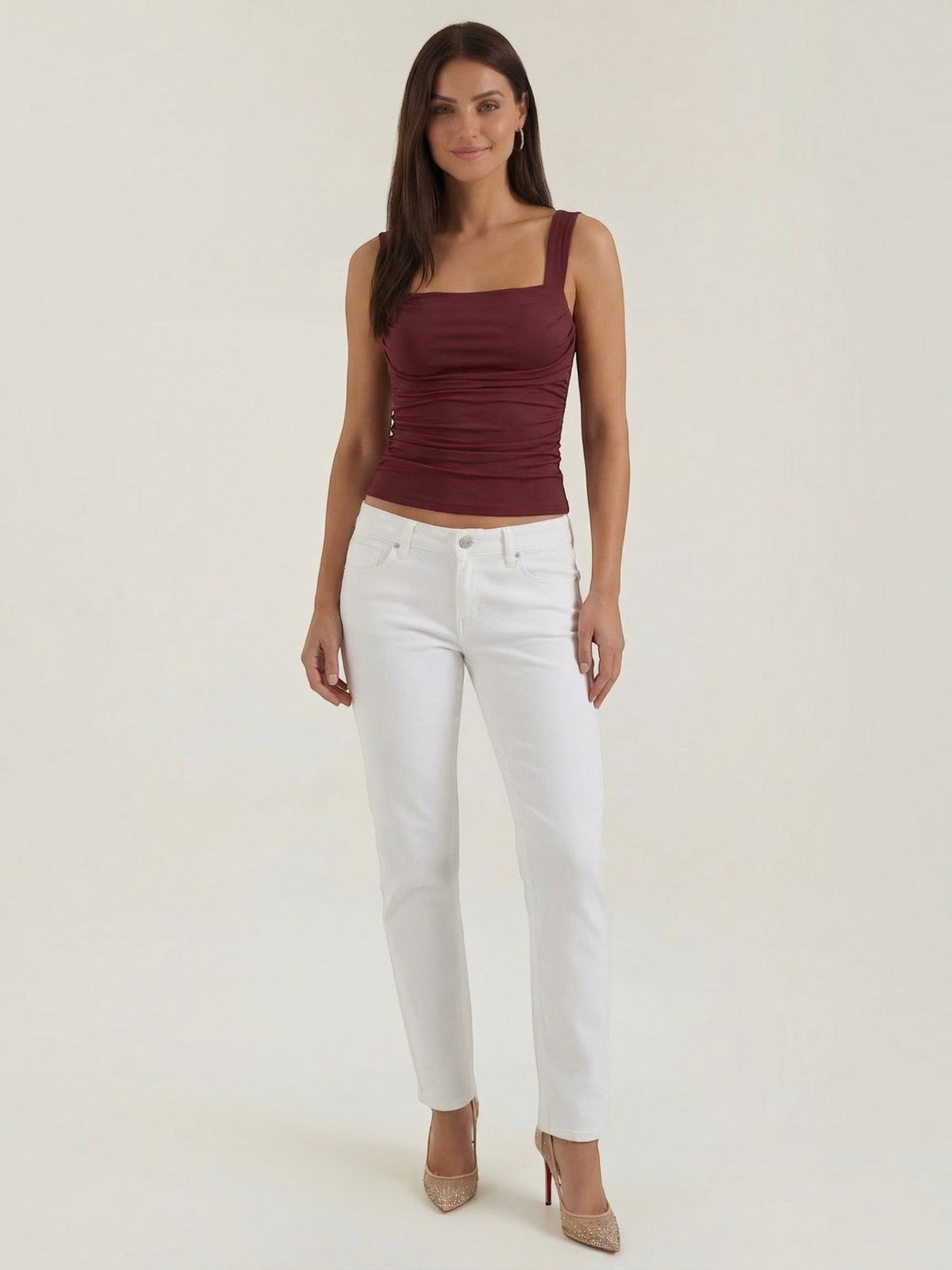 Geraffter Tank Top mit eckigem Ausschnitt
