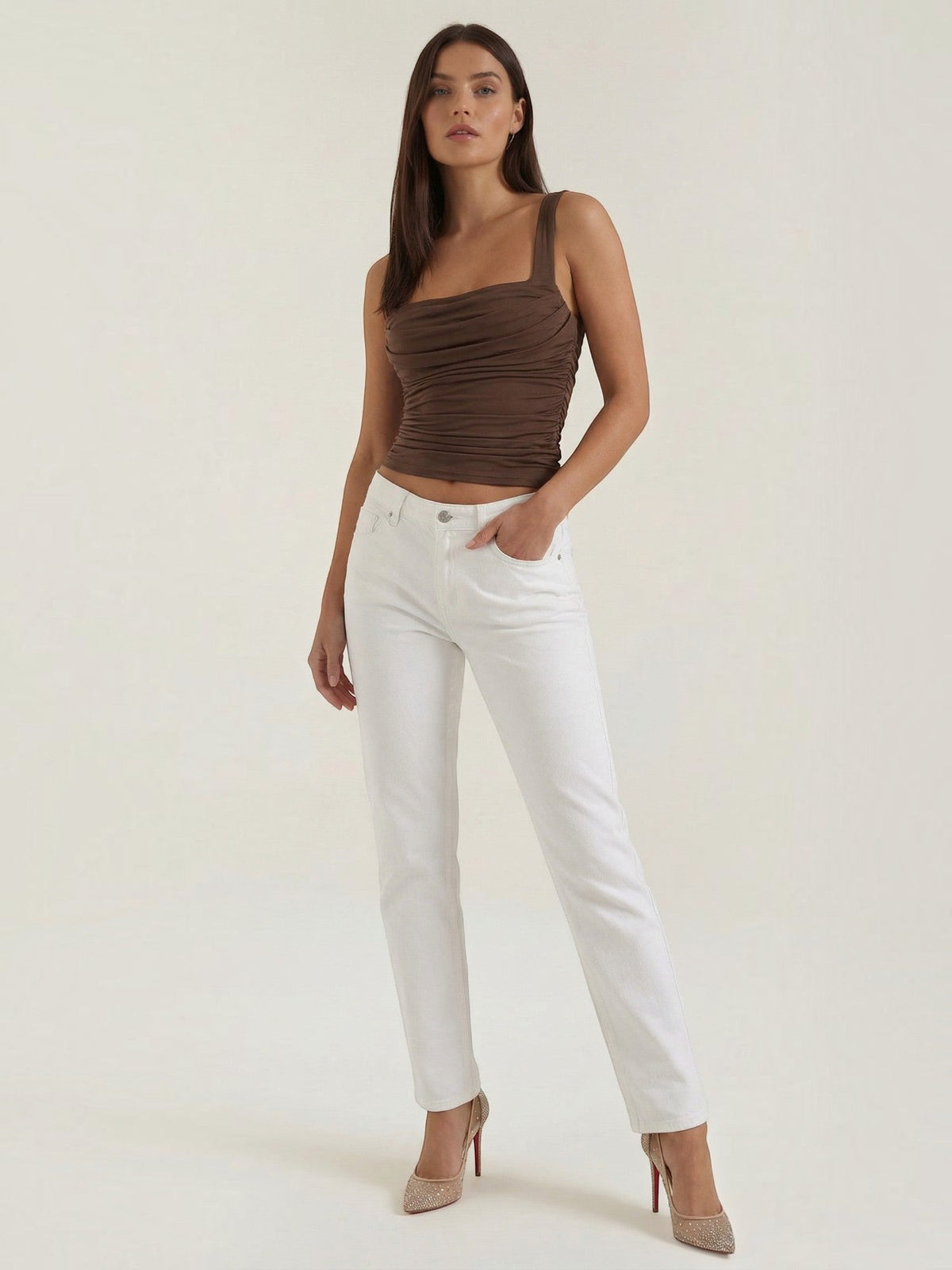 Geraffter Tank Top mit eckigem Ausschnitt