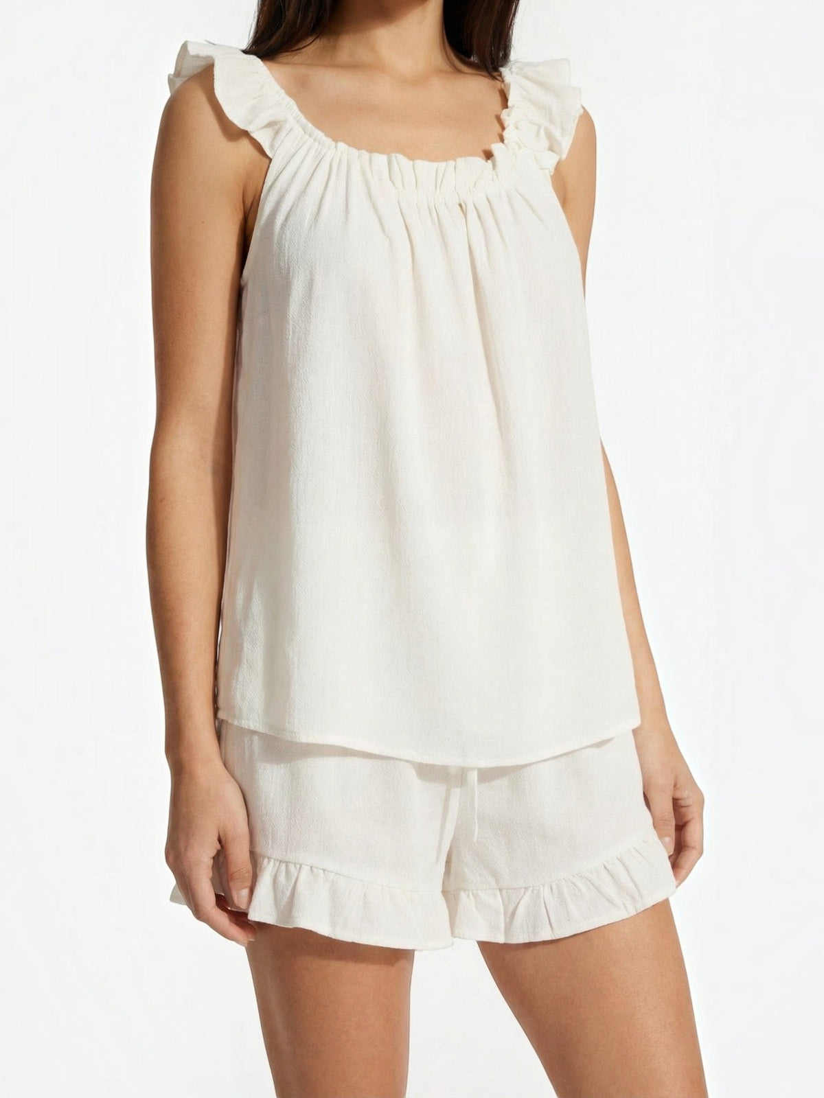 Set aus Baumwoll-Volanttop und Shorts