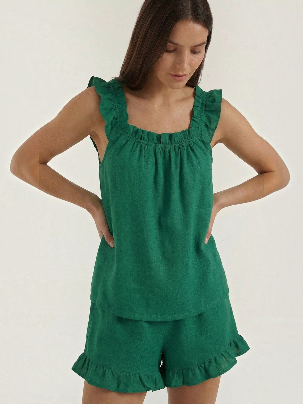 Set aus Baumwoll-Volanttop und Shorts