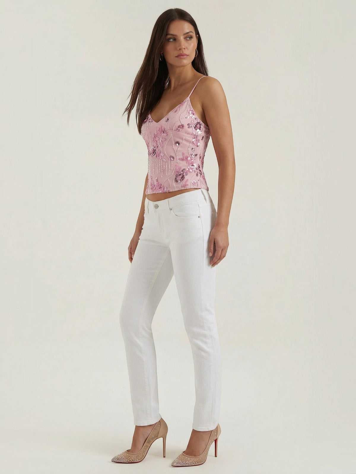 Besticktes Cami-Top mit Pailletten