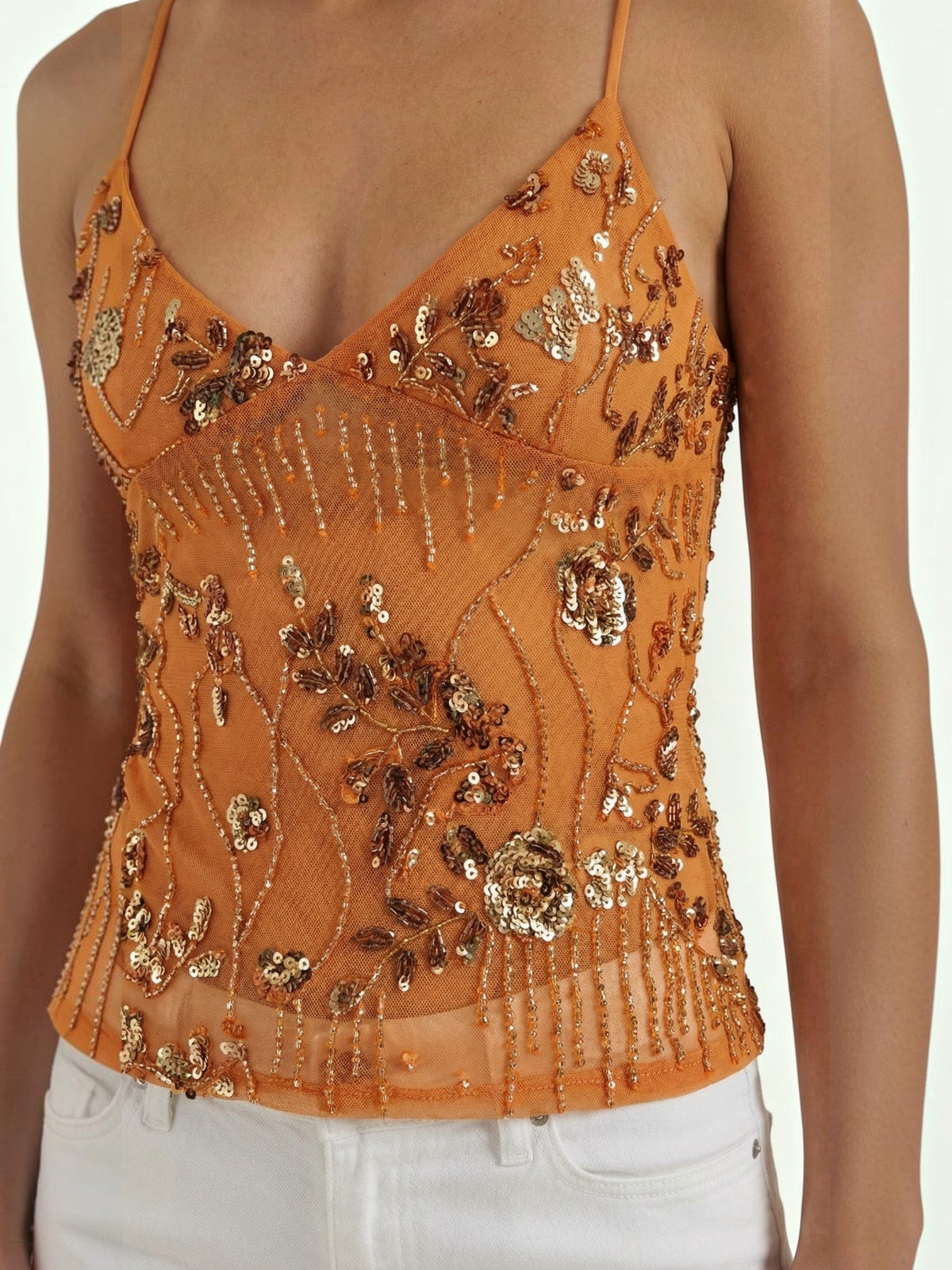 Besticktes Cami-Top mit Pailletten