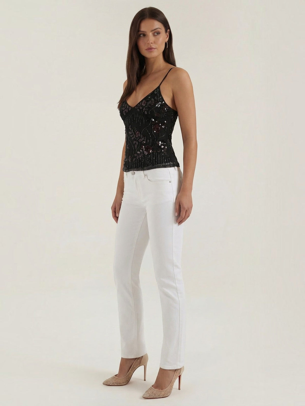 Besticktes Cami-Top mit Pailletten