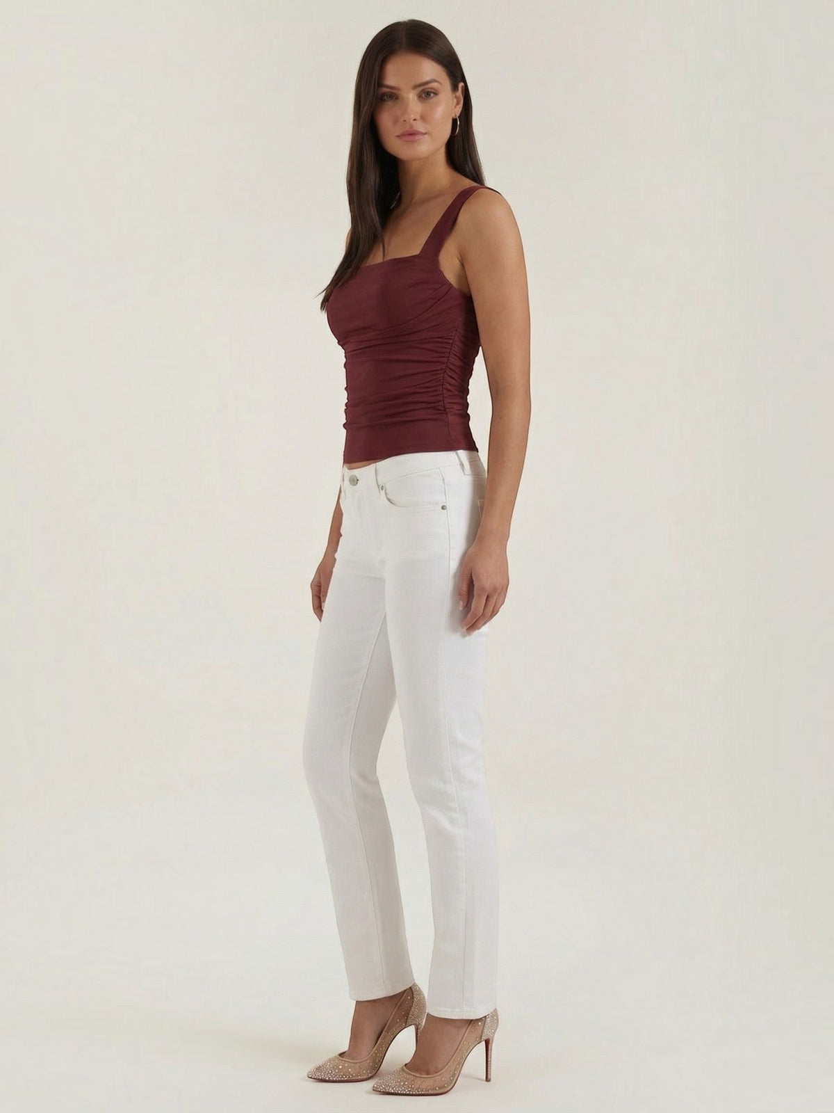 Geraffter Tank Top mit eckigem Ausschnitt