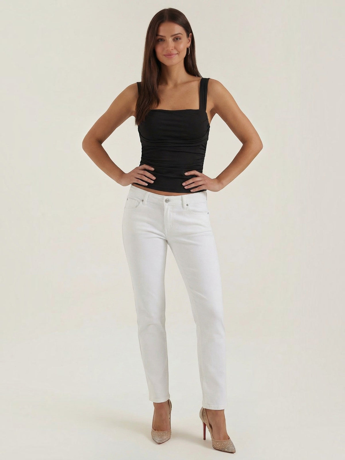 Geraffter Tank Top mit eckigem Ausschnitt
