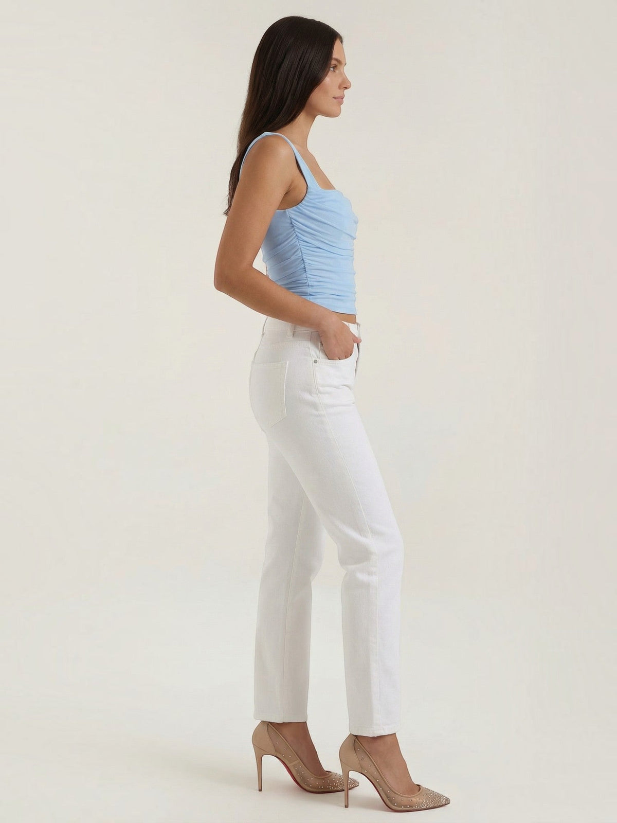 Geraffter Tank Top mit eckigem Ausschnitt