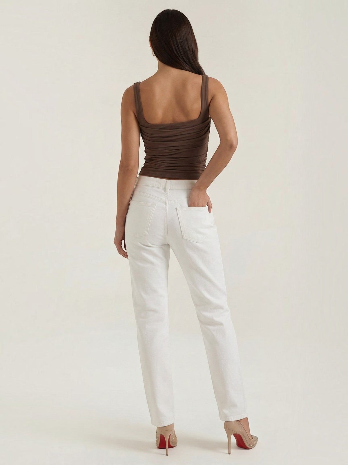 Geraffter Tank Top mit eckigem Ausschnitt