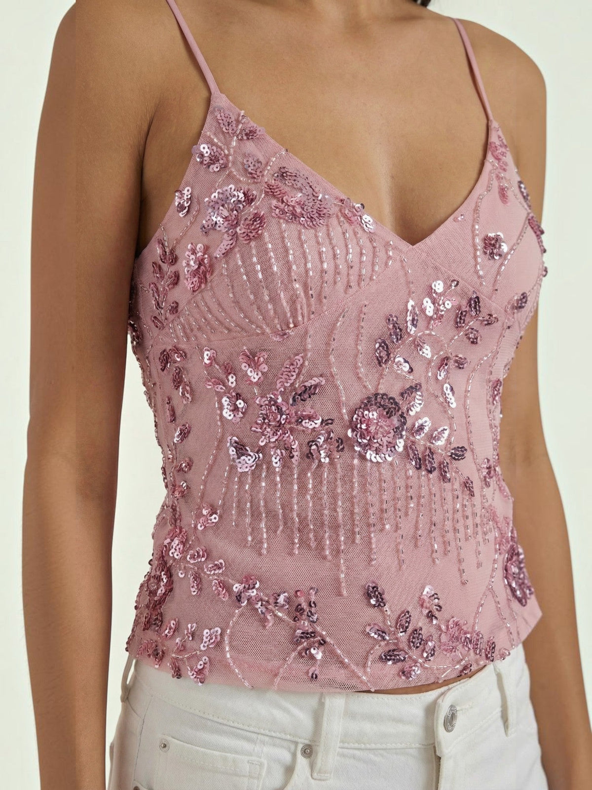 Besticktes Cami-Top mit Pailletten