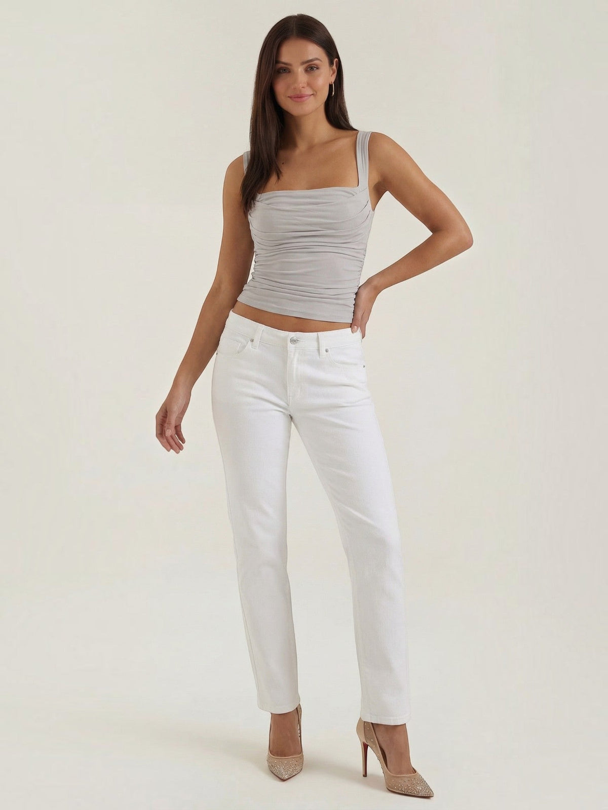 Geraffter Tank Top mit eckigem Ausschnitt