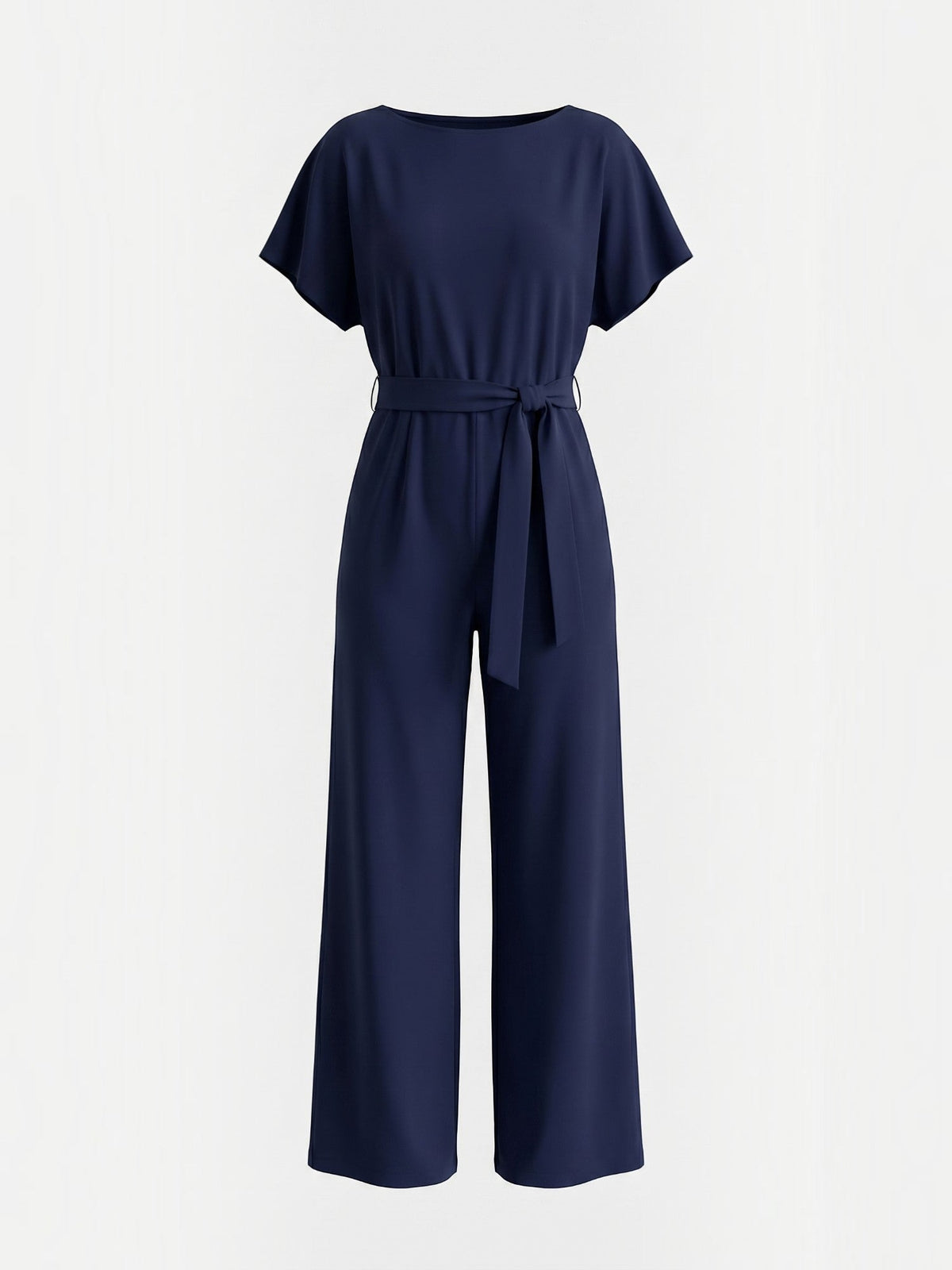 Jumpsuit mit Bindegürtel und weitem Bein