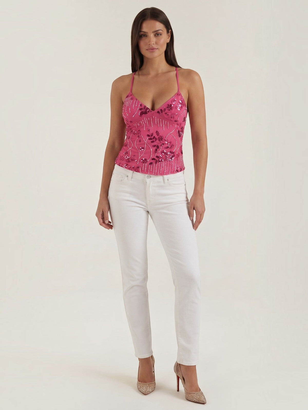Besticktes Cami-Top mit Pailletten