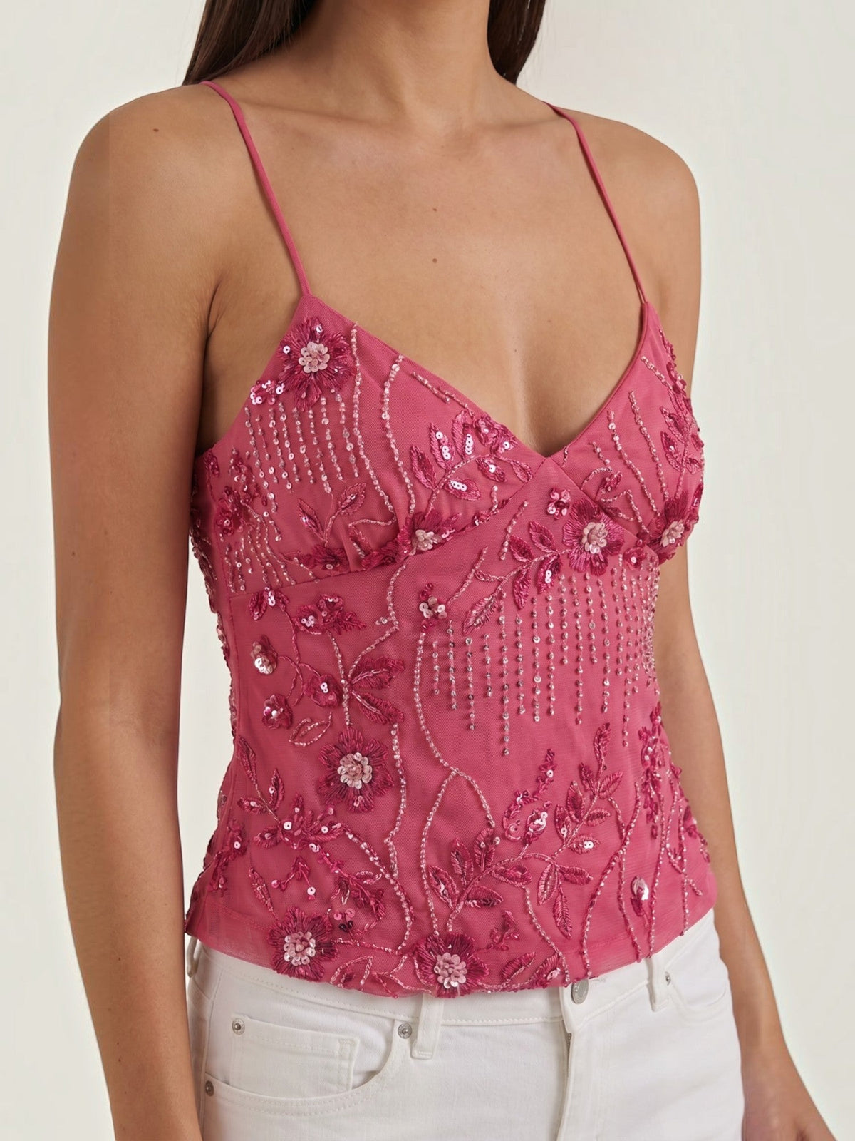 Besticktes Cami-Top mit Pailletten