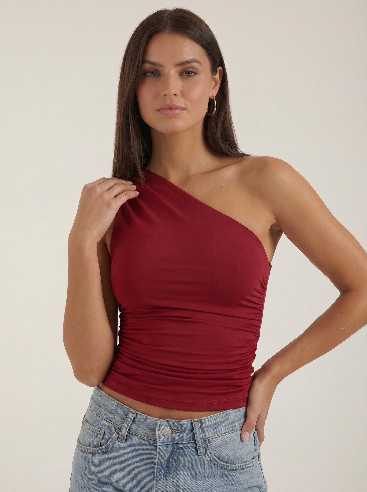 One-Shoulder-Top mit Raffung
