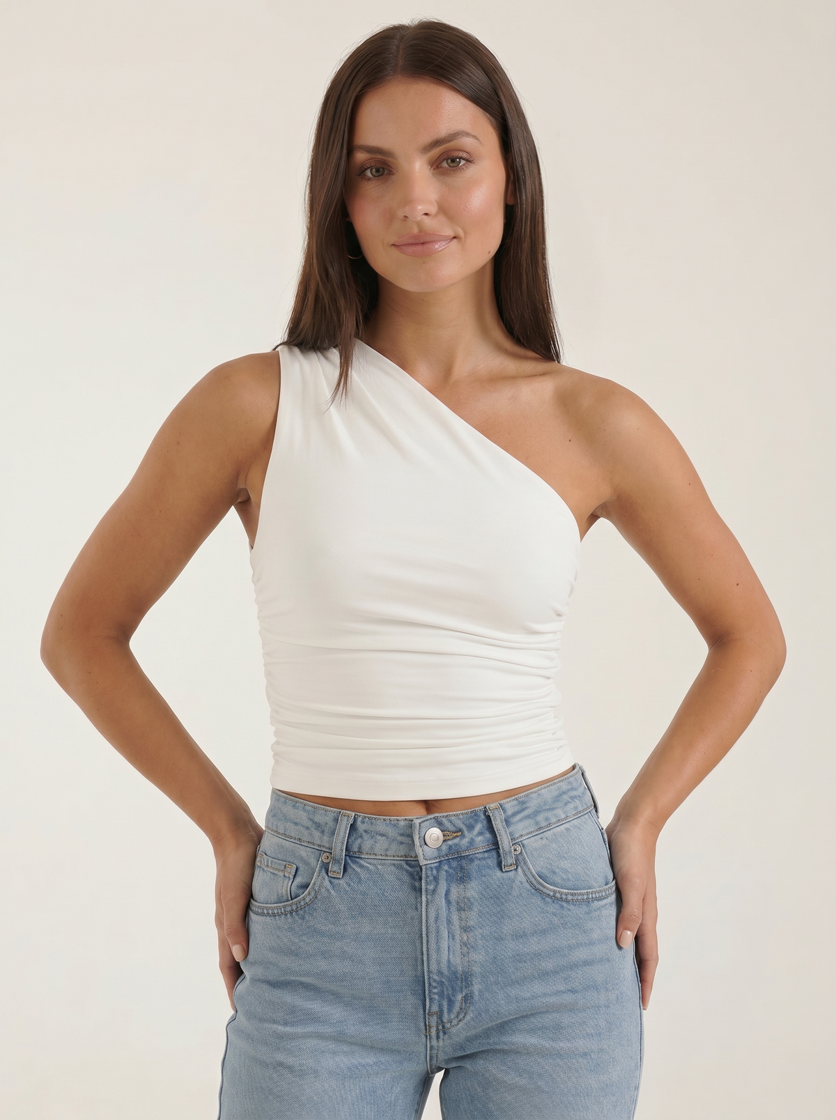 One-Shoulder-Top mit Raffung