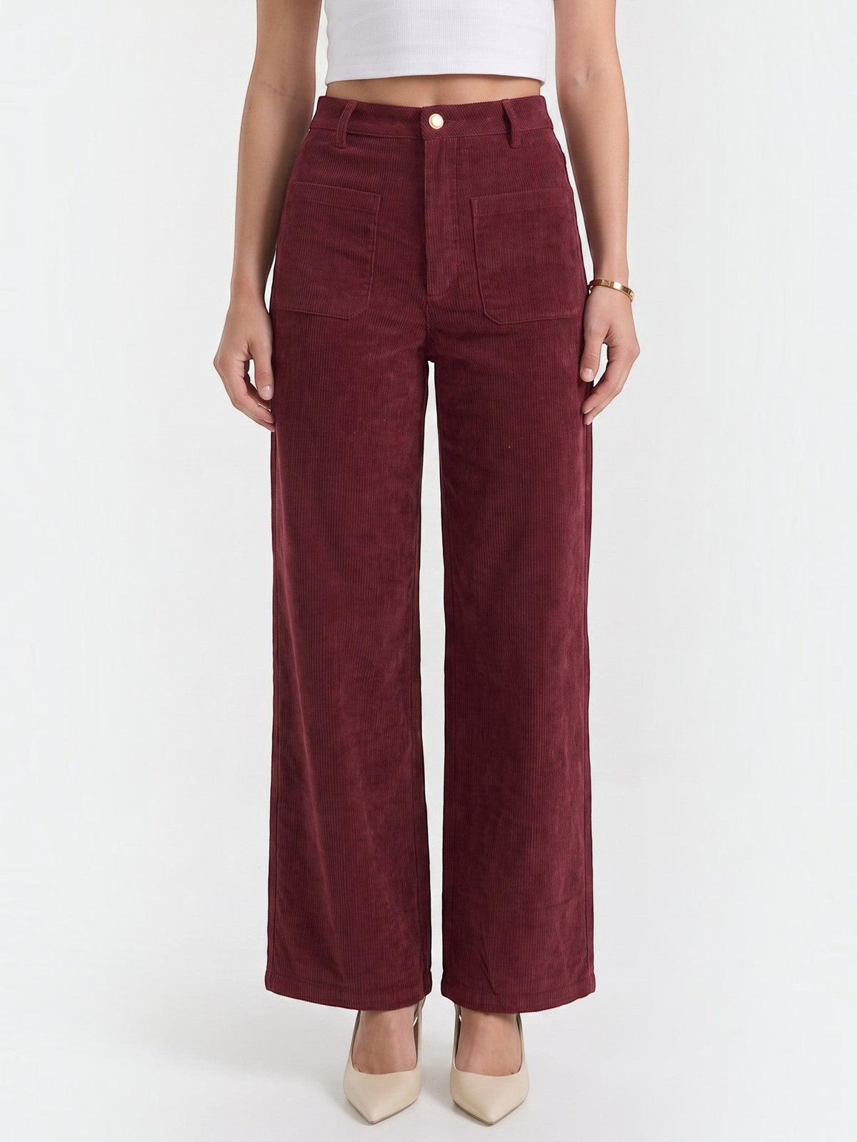 Cordhose mit weitem Bein und Aufgesetzten Taschen
