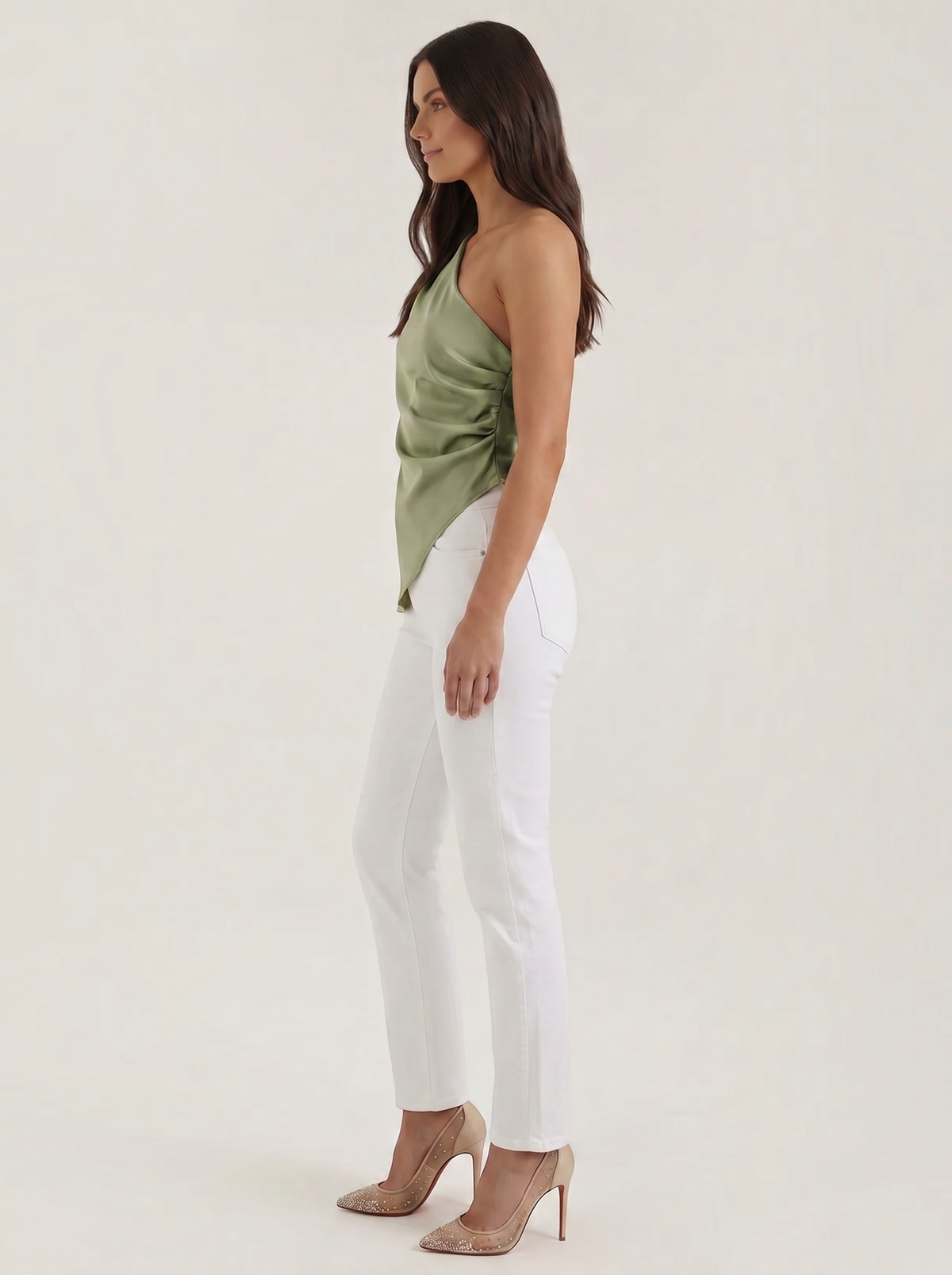 Asymmetrisches drapiertes Top aus Satin