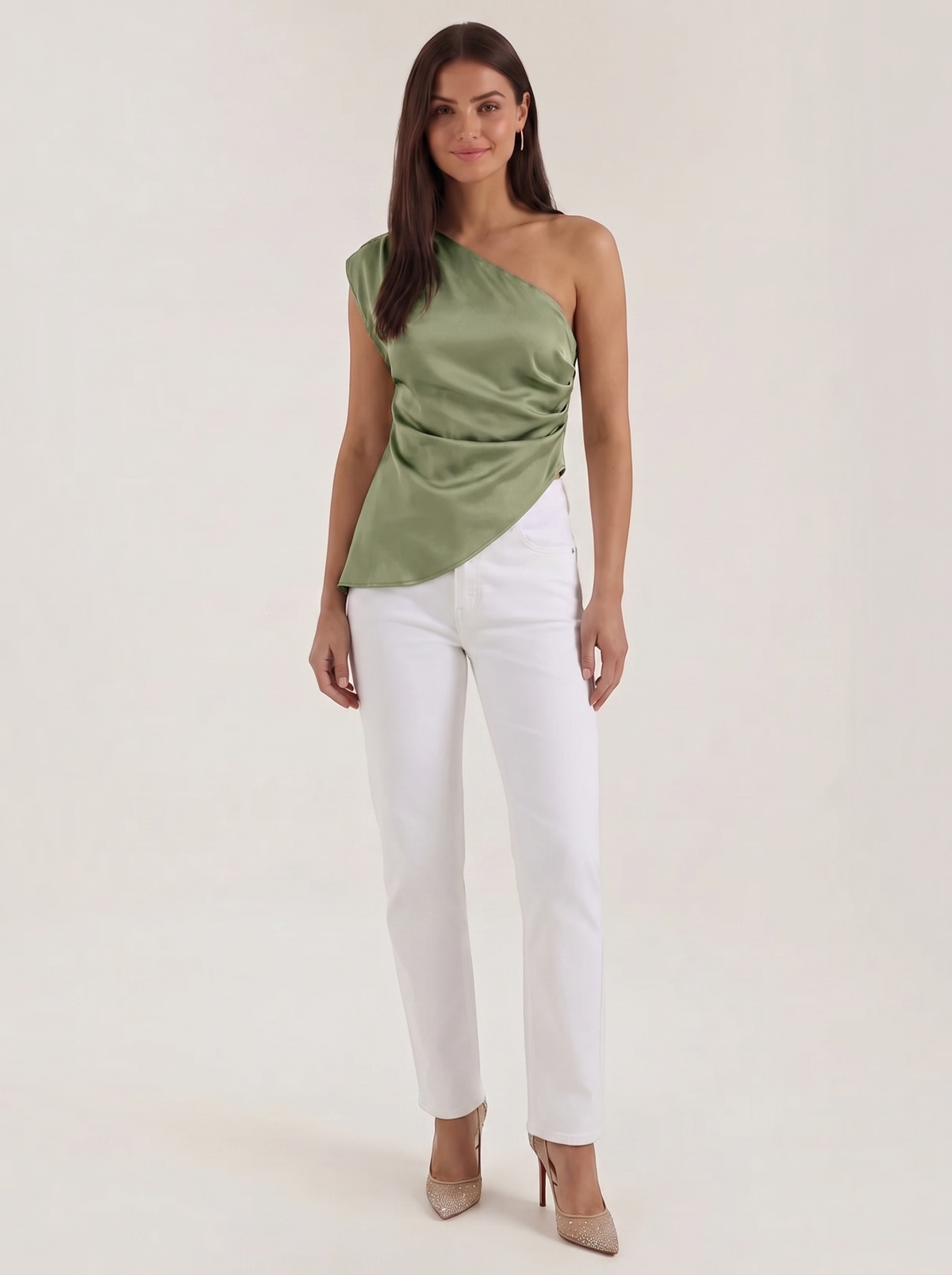 Asymmetrisches drapiertes Top aus Satin