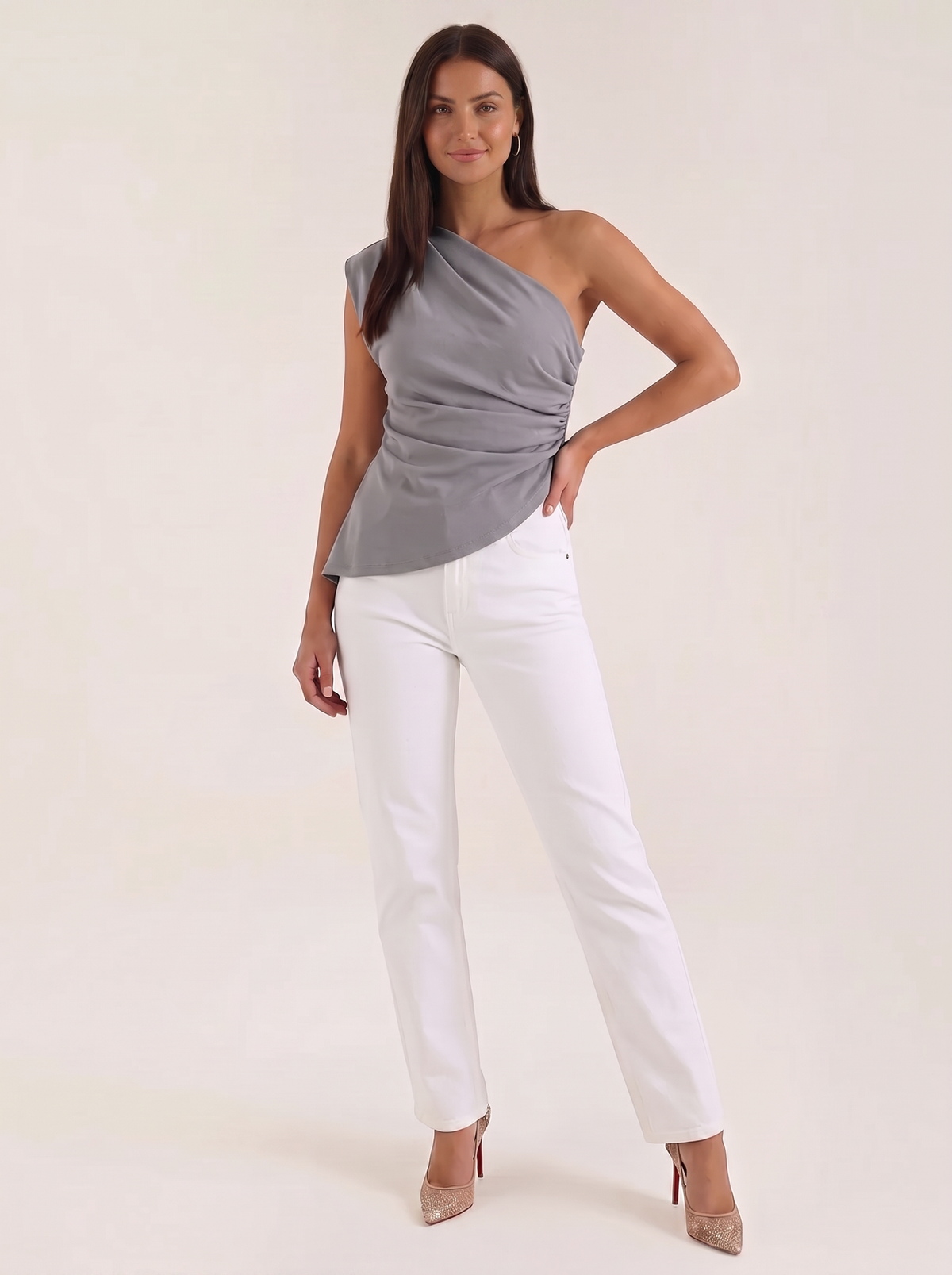Asymmetrisches drapiertes Top aus Satin