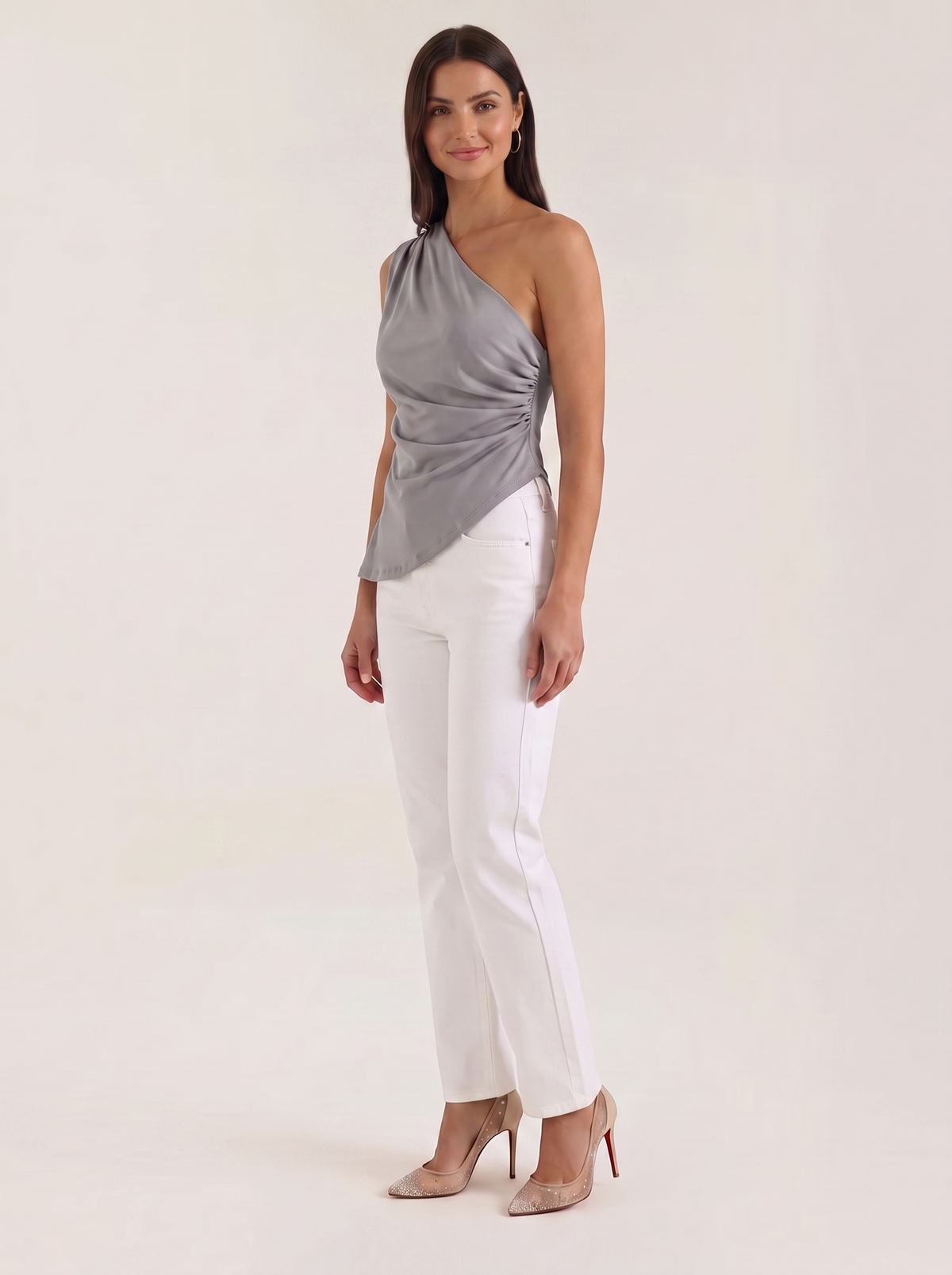 Asymmetrisches drapiertes Top aus Satin