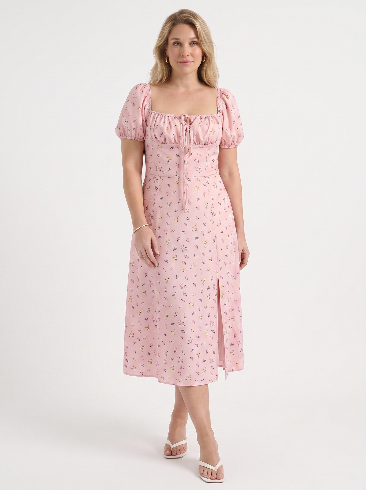 Geblümtes Midikleid mit Puffärmeln