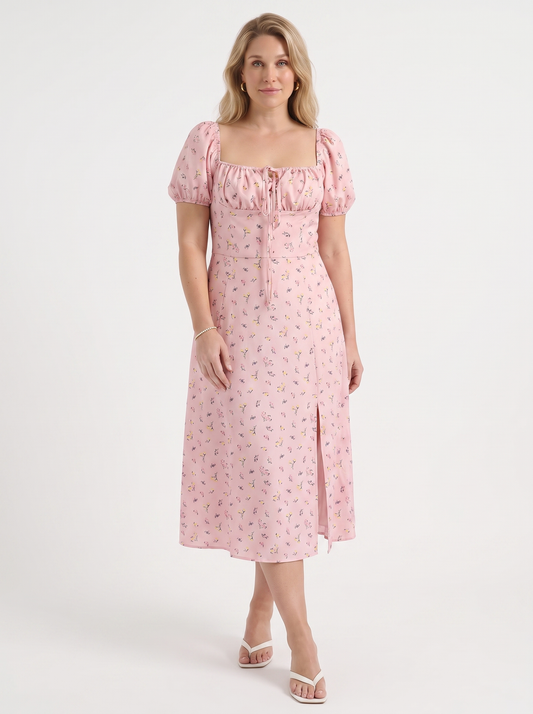 Geblümtes Midikleid mit Puffärmeln