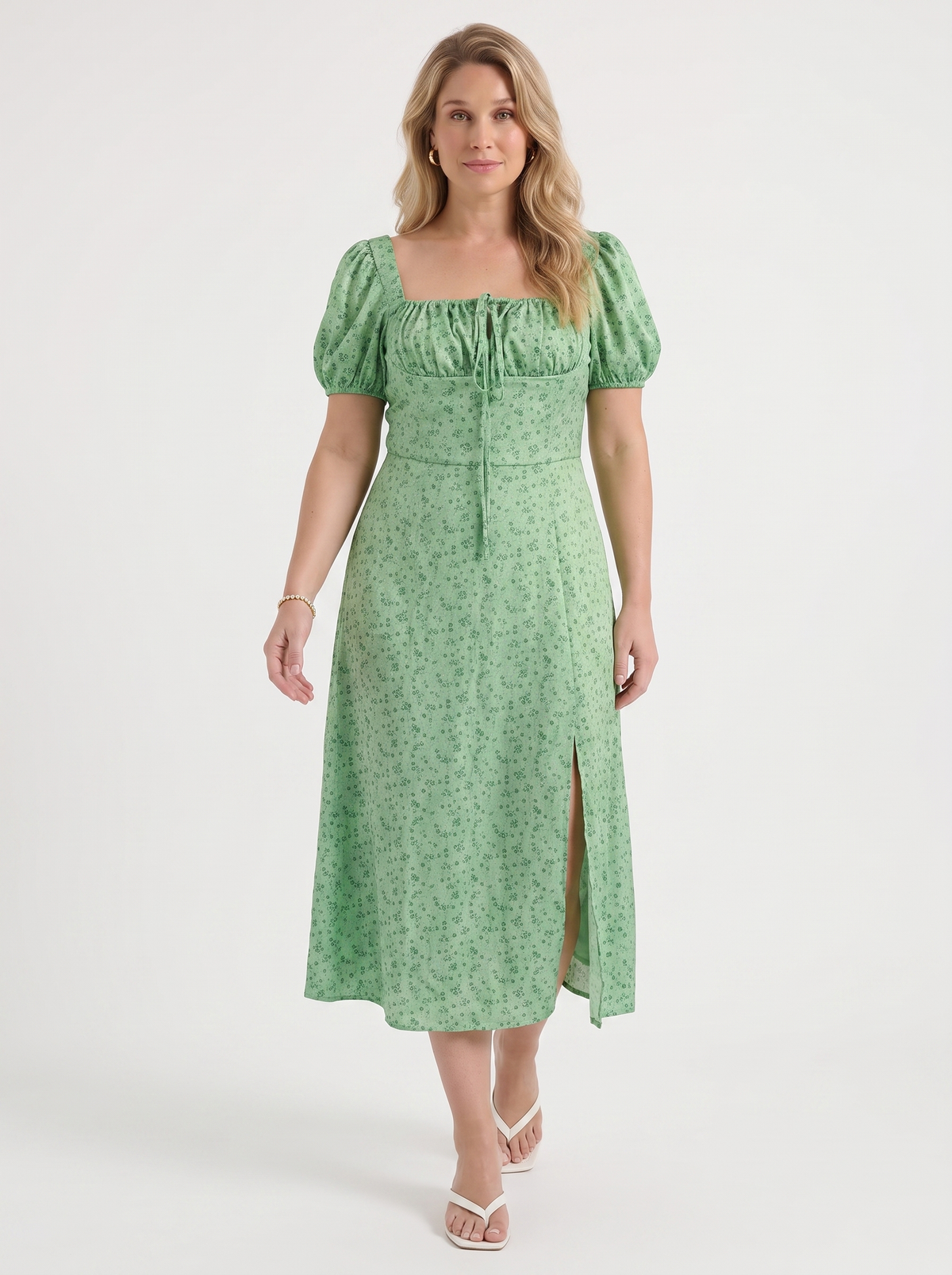 Geblümtes Midikleid mit Puffärmeln