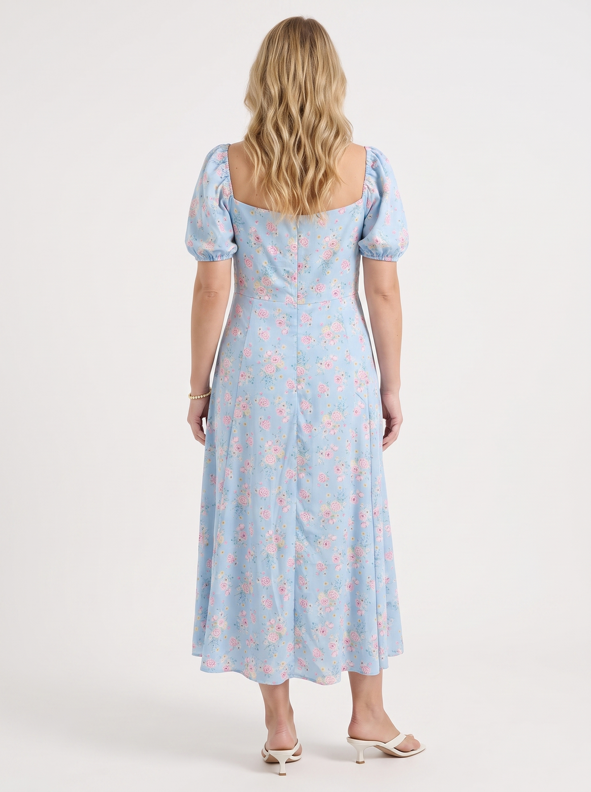 Geblümtes Midikleid mit Puffärmeln