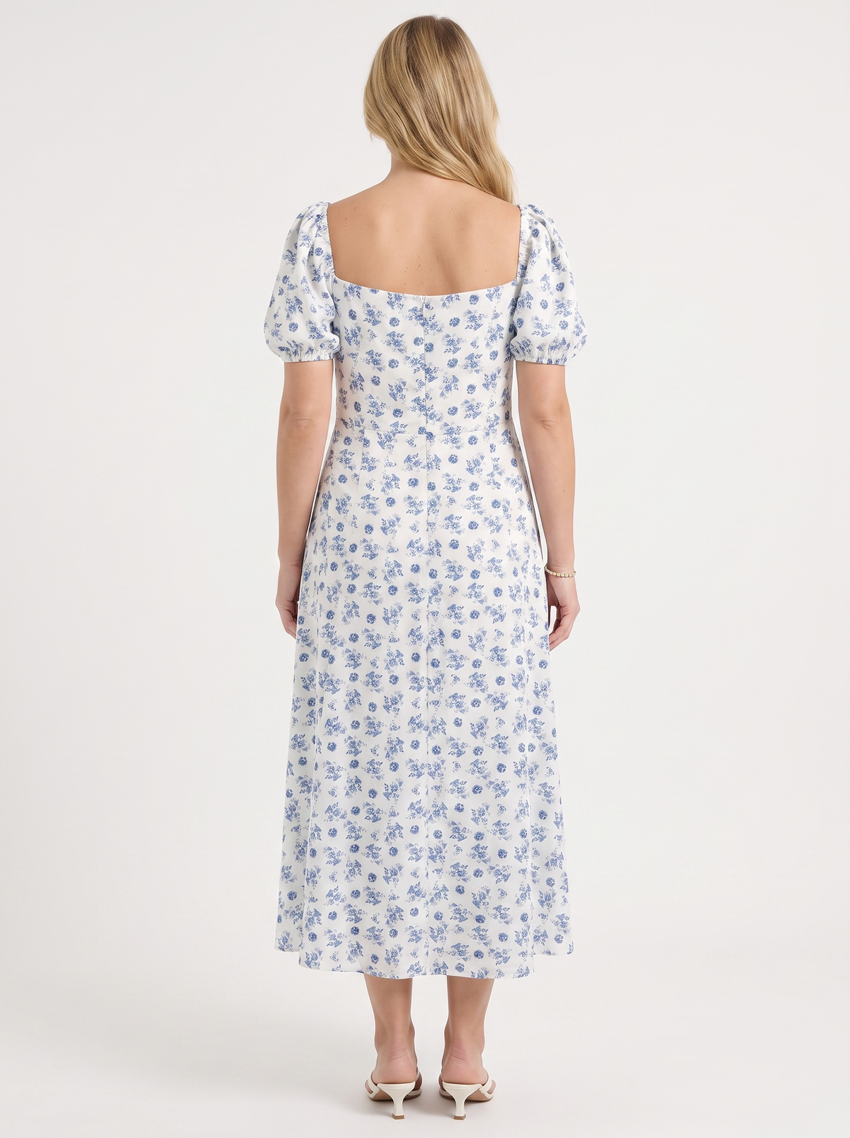 Geblümtes Midikleid mit Puffärmeln