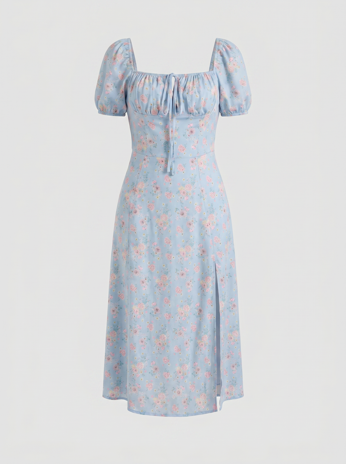 Geblümtes Midikleid mit Puffärmeln
