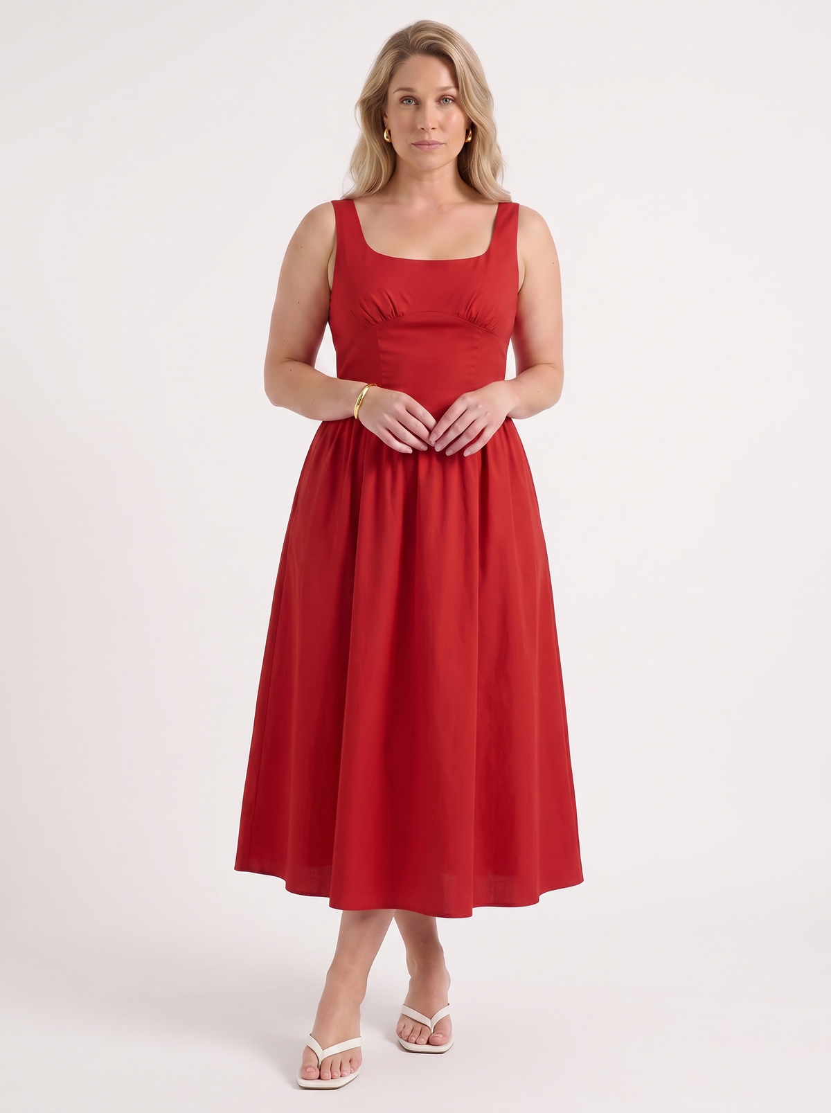 Geblümtes Midikleid mit eckigem Ausschnitt
