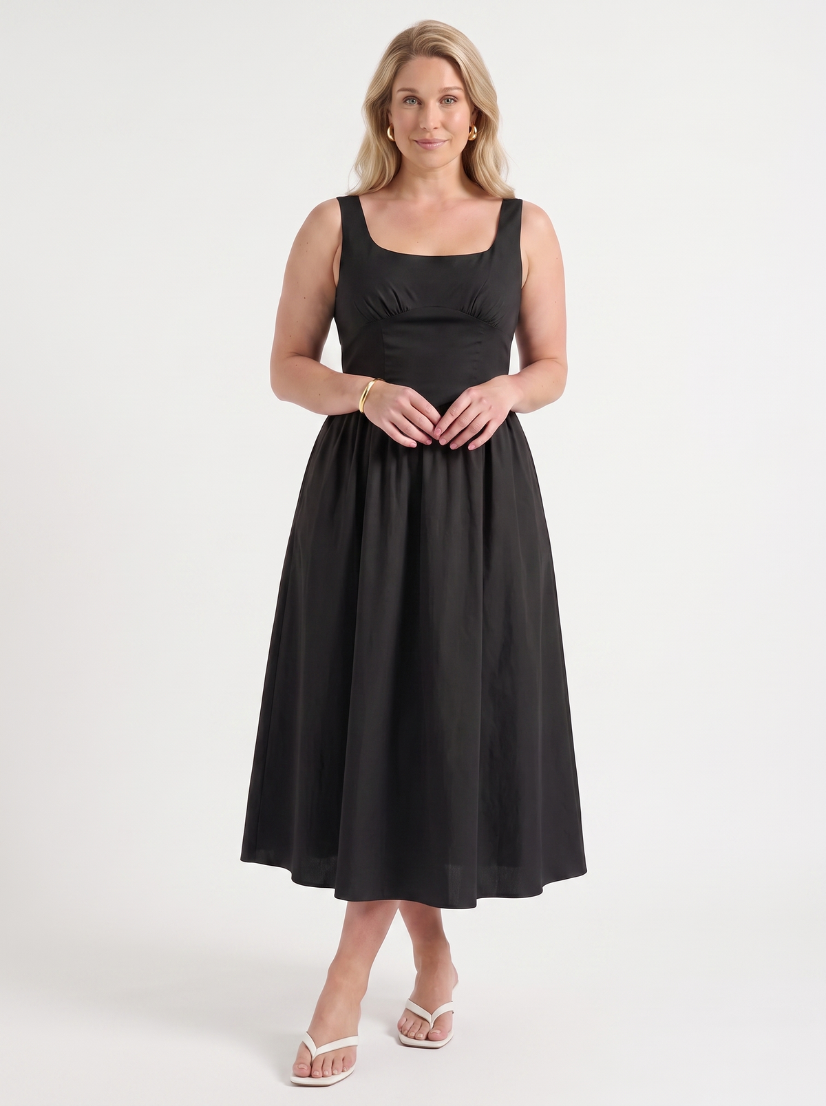 Geblümtes Midikleid mit eckigem Ausschnitt