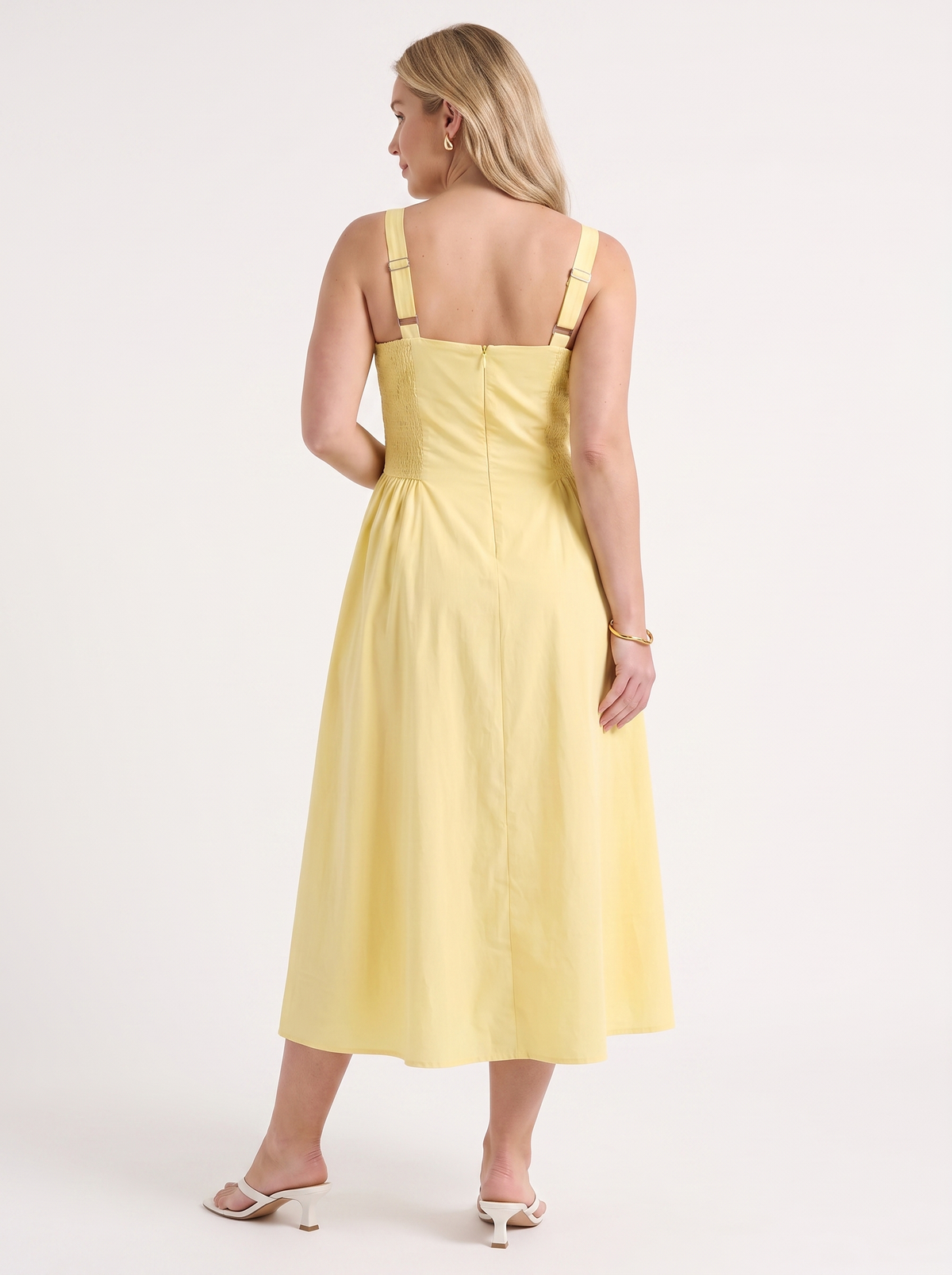 Geblümtes Midikleid mit eckigem Ausschnitt