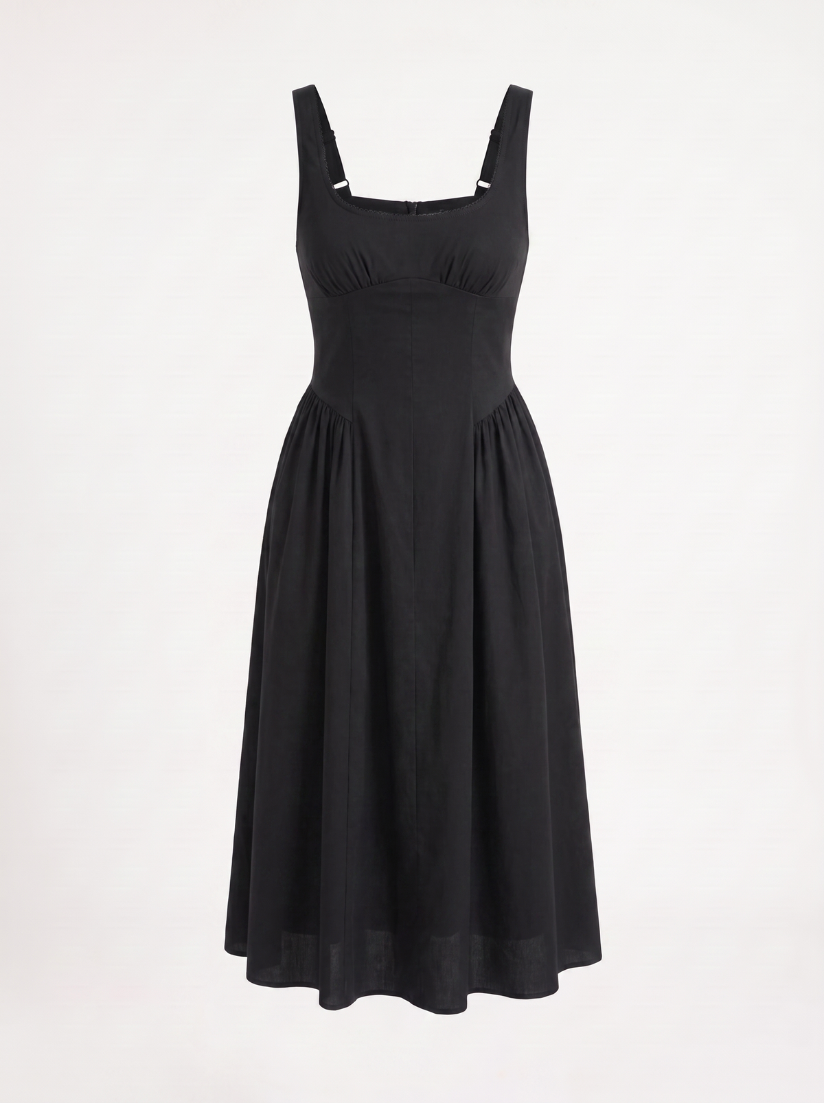 Geblümtes Midikleid mit eckigem Ausschnitt