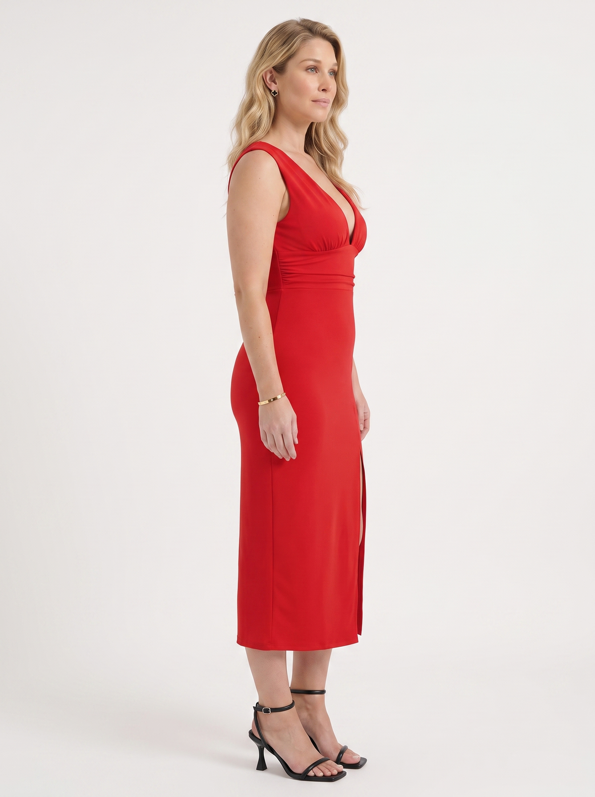 V-Ausschnitt-Midikleid mit Seitenschlitz