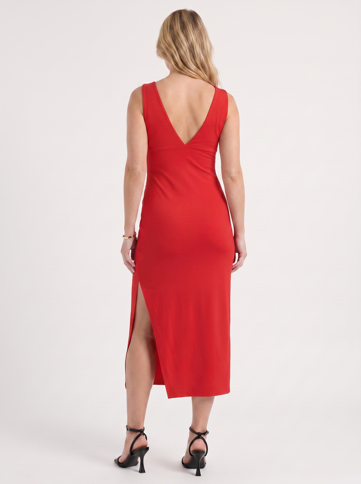 V-Ausschnitt-Midikleid mit Seitenschlitz