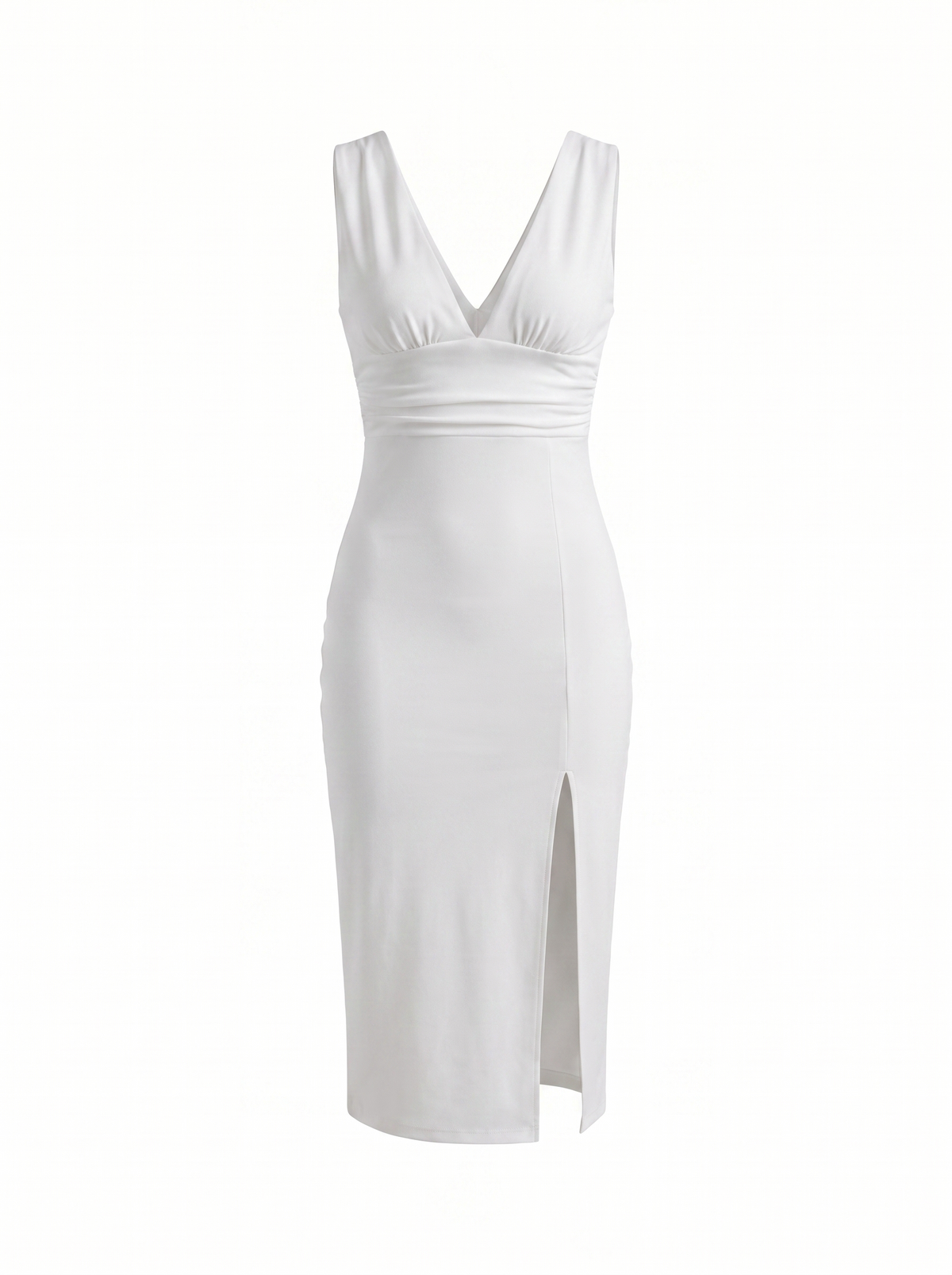 V-Ausschnitt-Midikleid mit Seitenschlitz