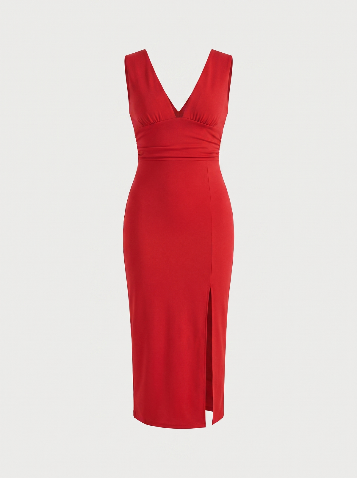 V-Ausschnitt-Midikleid mit Seitenschlitz