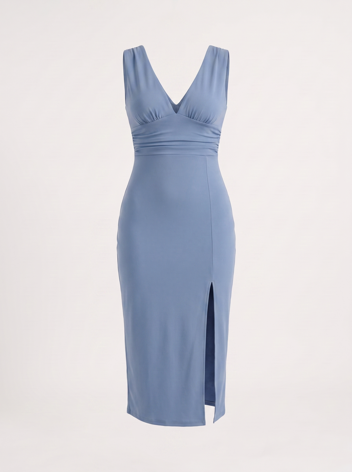 V-Ausschnitt-Midikleid mit Seitenschlitz