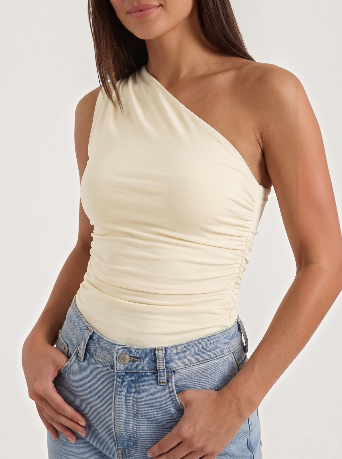 One-Shoulder-Top mit Raffung