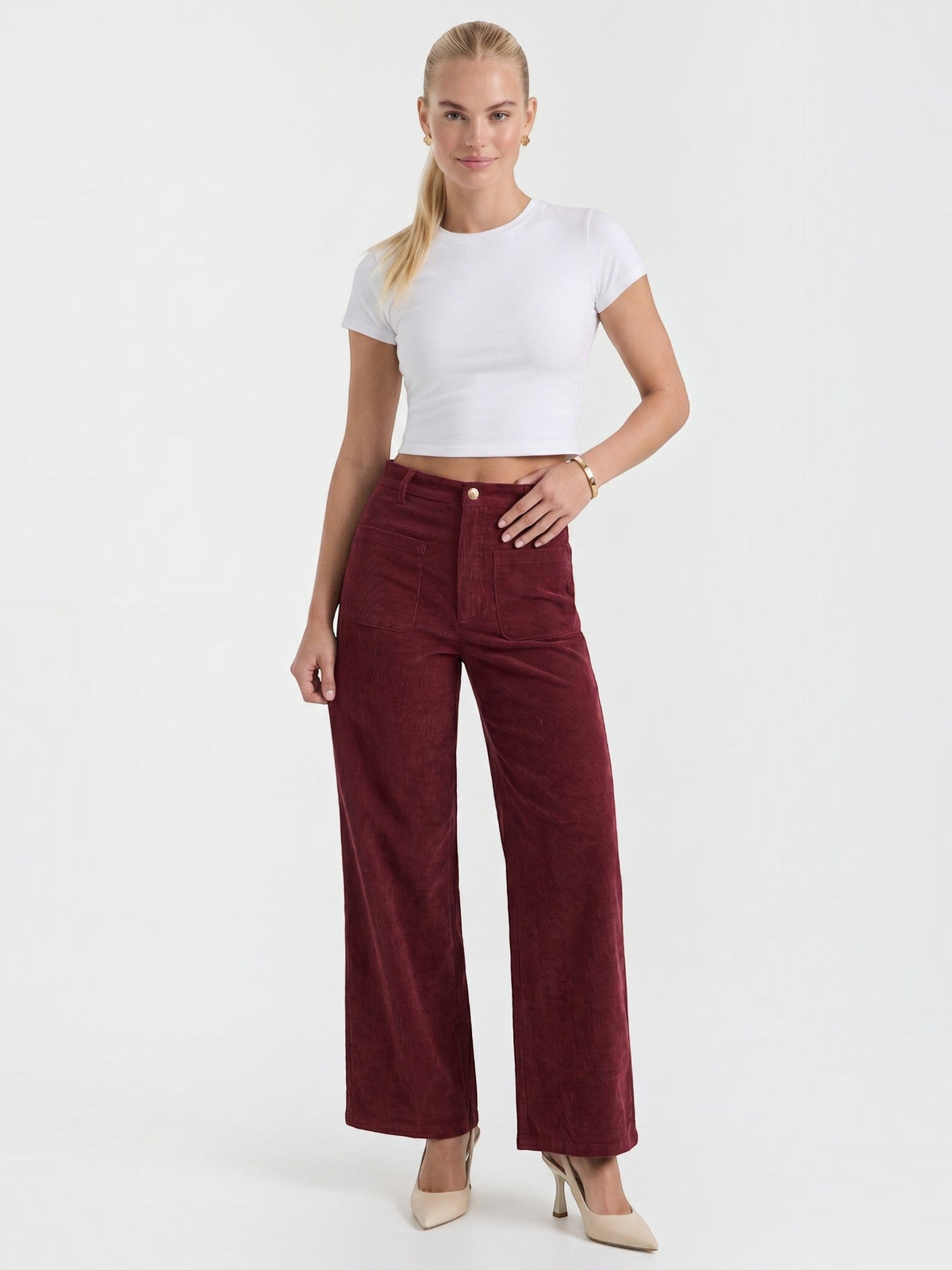 Cordhose mit weitem Bein und Aufgesetzten Taschen