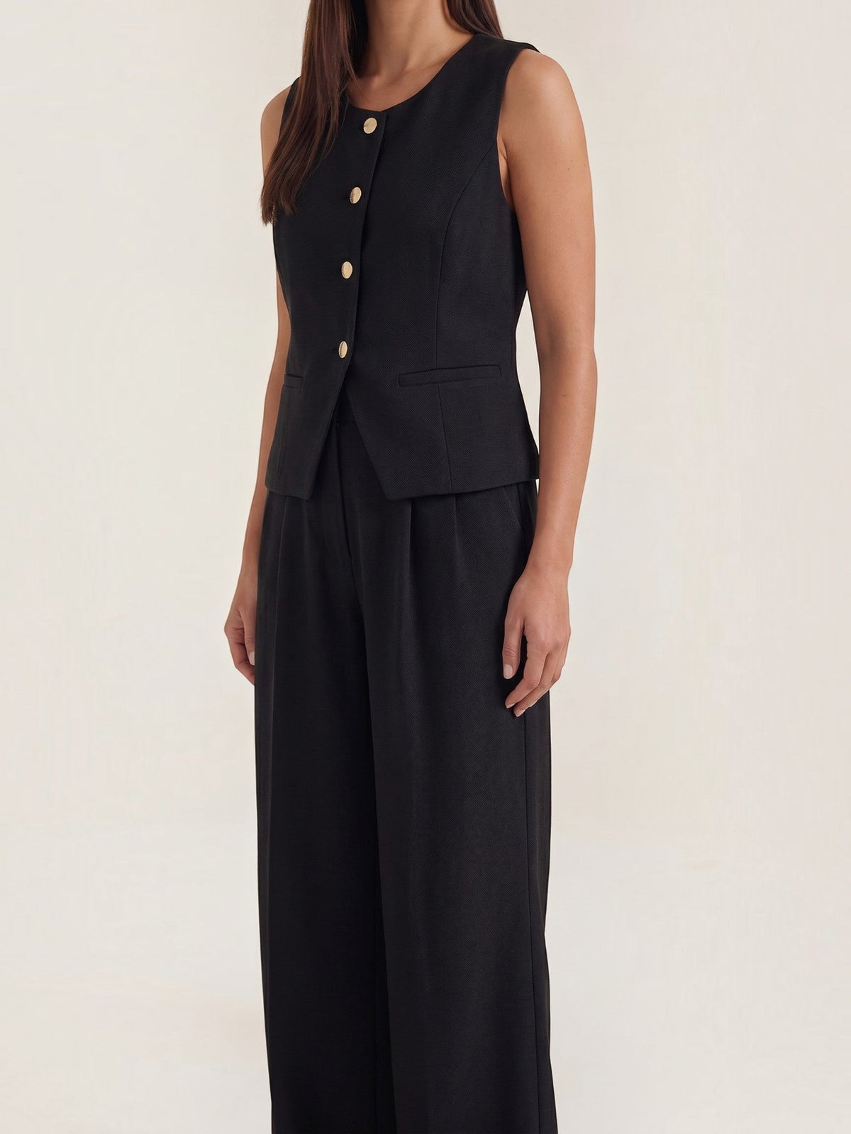 Set aus Blazerweste und Hoch­taillierter Weiter Hose