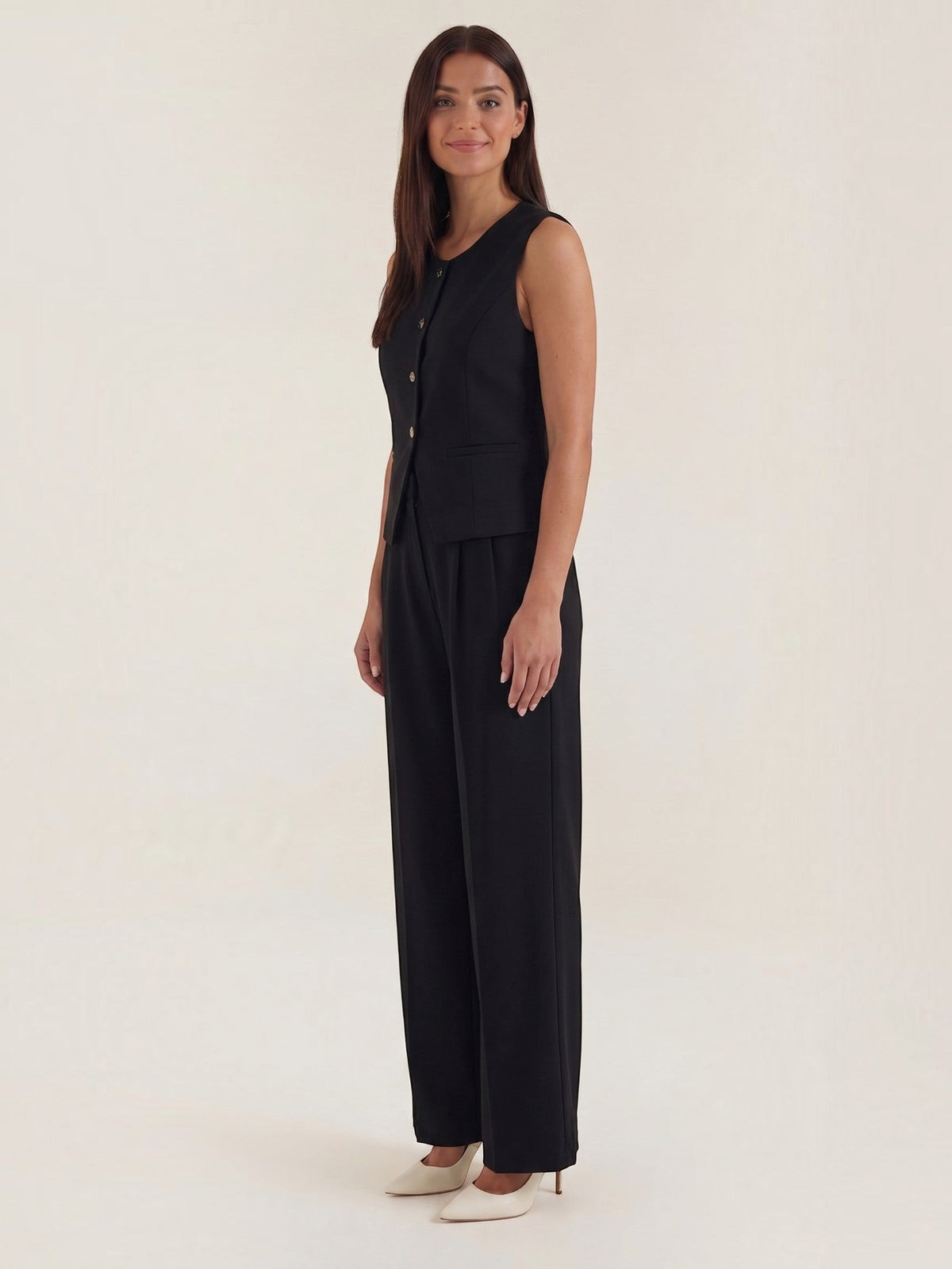 Set aus Blazerweste und Hoch­taillierter Weiter Hose